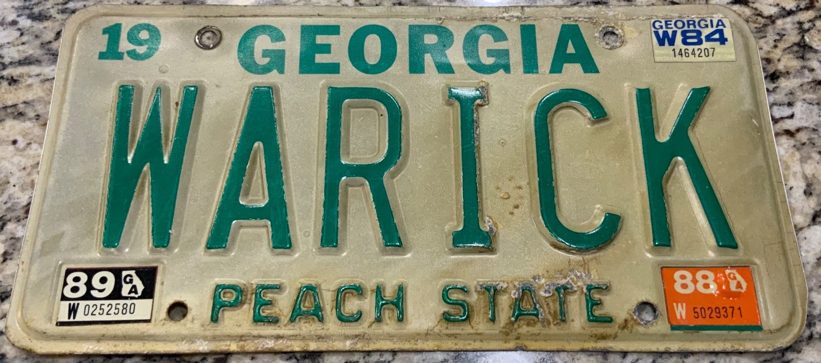 Vintage 1980’s WARICK Person Last Name Georgia Personalized Vanity License Plate