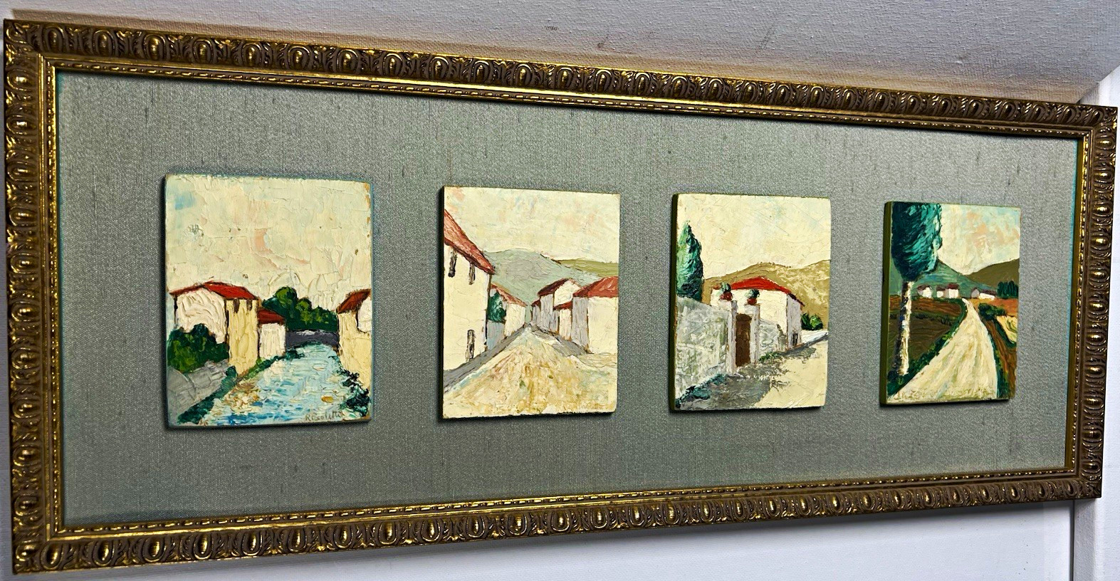 Framed Village Landscape Art Four Textured Scenes Ornate Gold Tone Frame 20\ Framed Village Landscape Art Four Textured Scenes Ornate Gold Tone Frame 20\