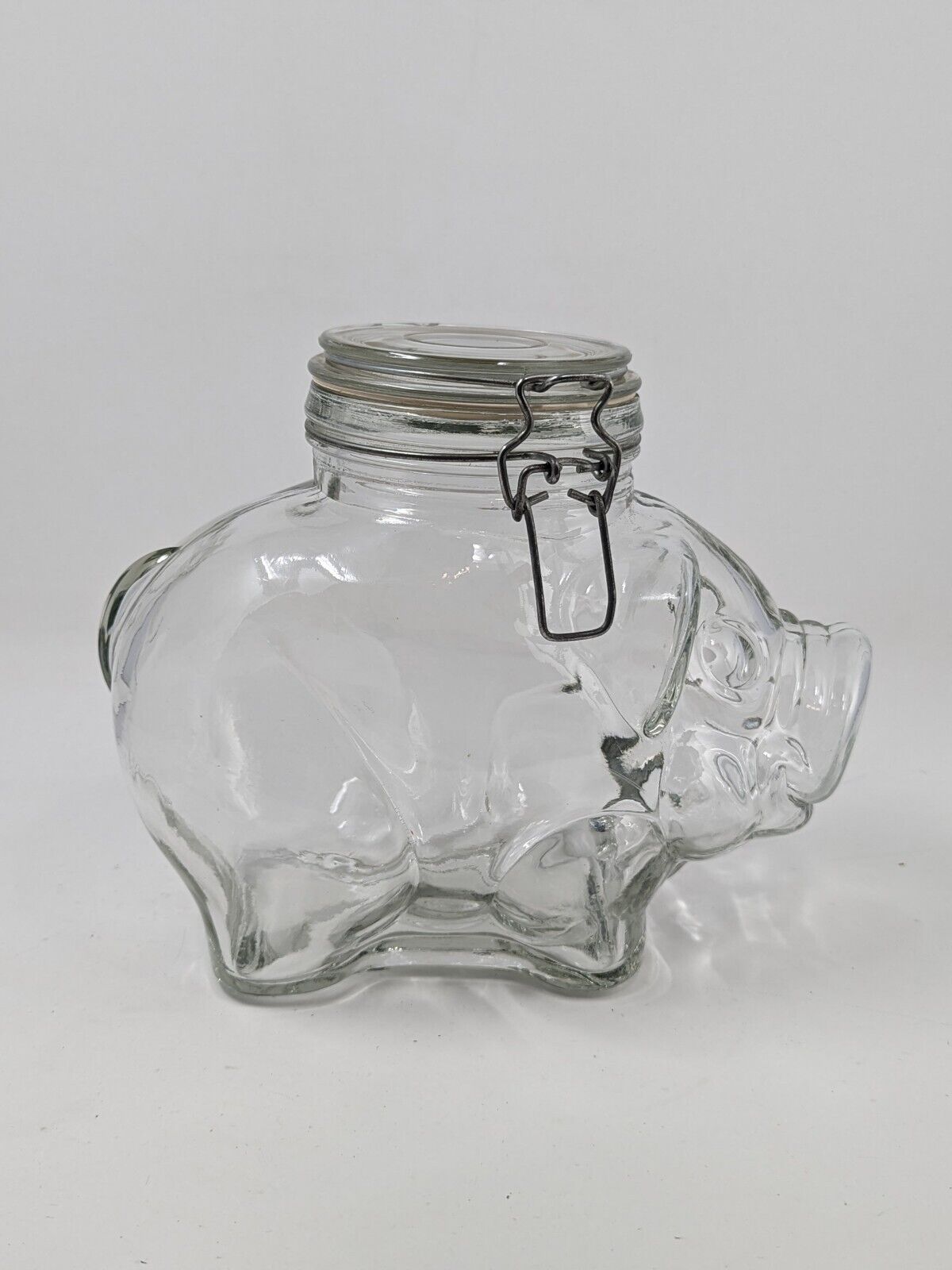 Clear Glass Piggy Cookie Mason Storage Jar Canister W/ Wire Bail Lid