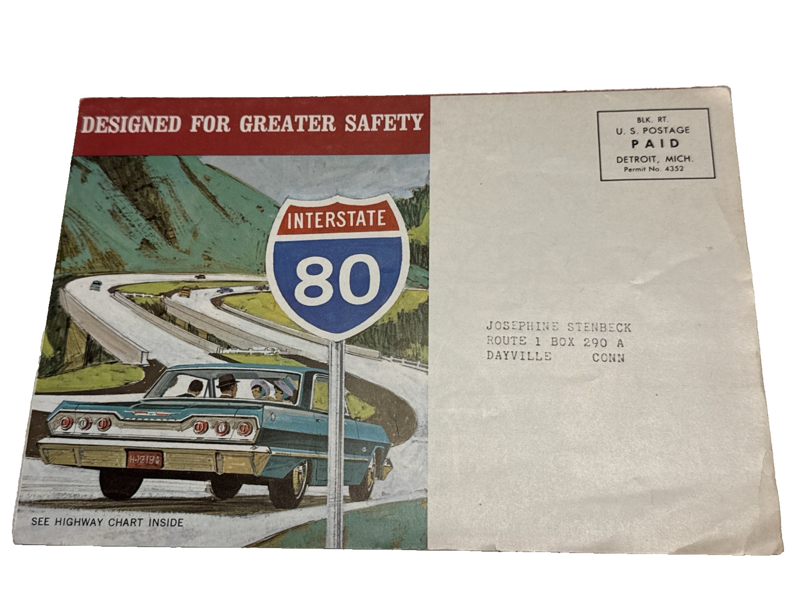 1964 US Interstate Highway System MAP Cargill Chevrolet Putnam CT vtg Route 80