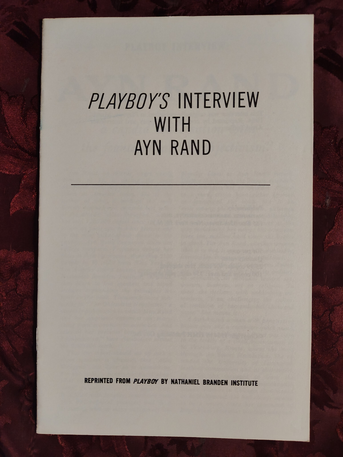 RARE Ayn Rand Objectivist Pamphlet Playboy Interview Nathaniel Branden Institute