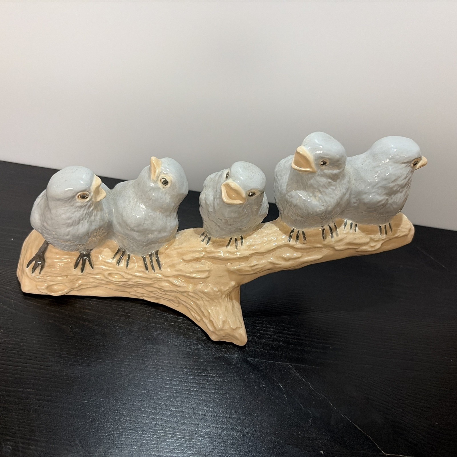 Vintage Ceramic 5 Baby Birds On Branch Figurine Finches Chicks 10” X 5x3