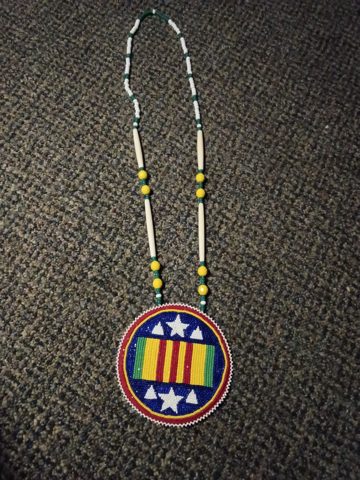 Authentic Native American Beaded Vietnam Veteran Medallion Necklace -Signed Authentic Native American Beaded Vietnam Veteran Medallion Necklace -Signed