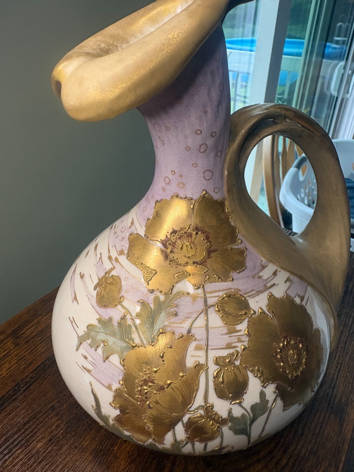 Antique RStK Amphora Turn Teplitz Art Nouveau Poppy Ewer Vase Austria c1900