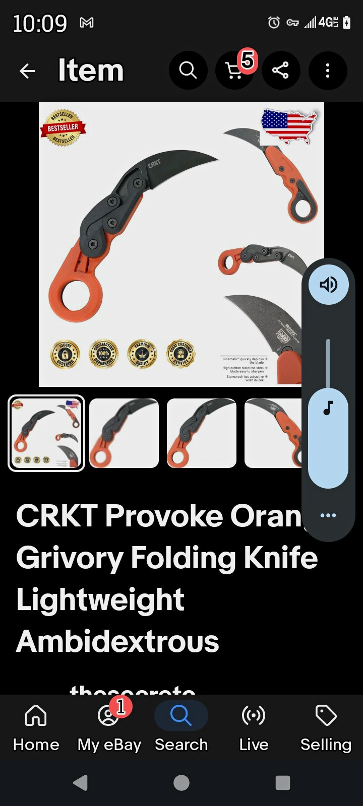 CRKT Provoke Grivory Orange/Black Folding Karambit Hawkbill Knife, Ambi