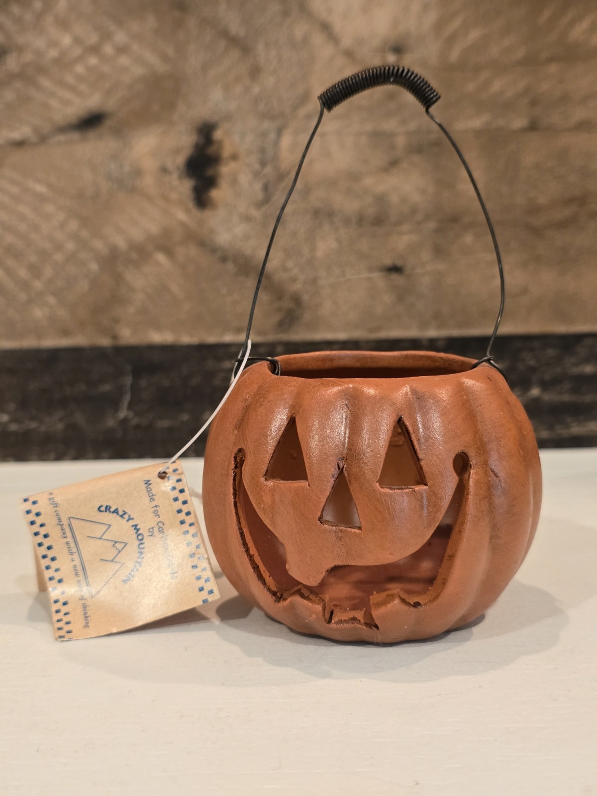 Vintage Crazy Mountain Halloween Jack O Lantern Pumpkin Mini Basket Tealight 