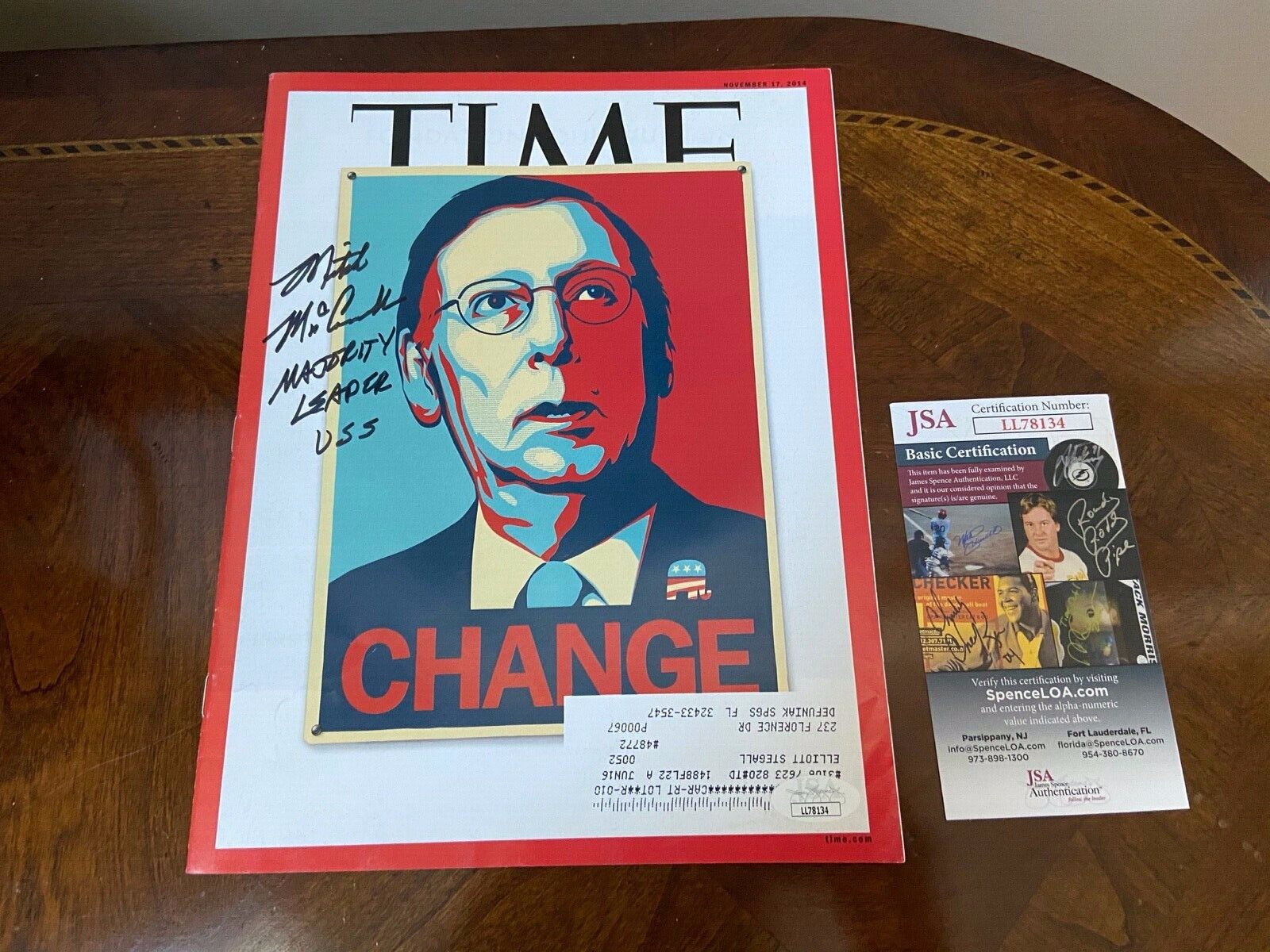 November 17, 2014 TIME Magazine- Senator Mitch McConnell - Signed- JSA COA November 17, 2014 TIME Magazine- Senator Mitch McConnell - Signed- JSA COA
