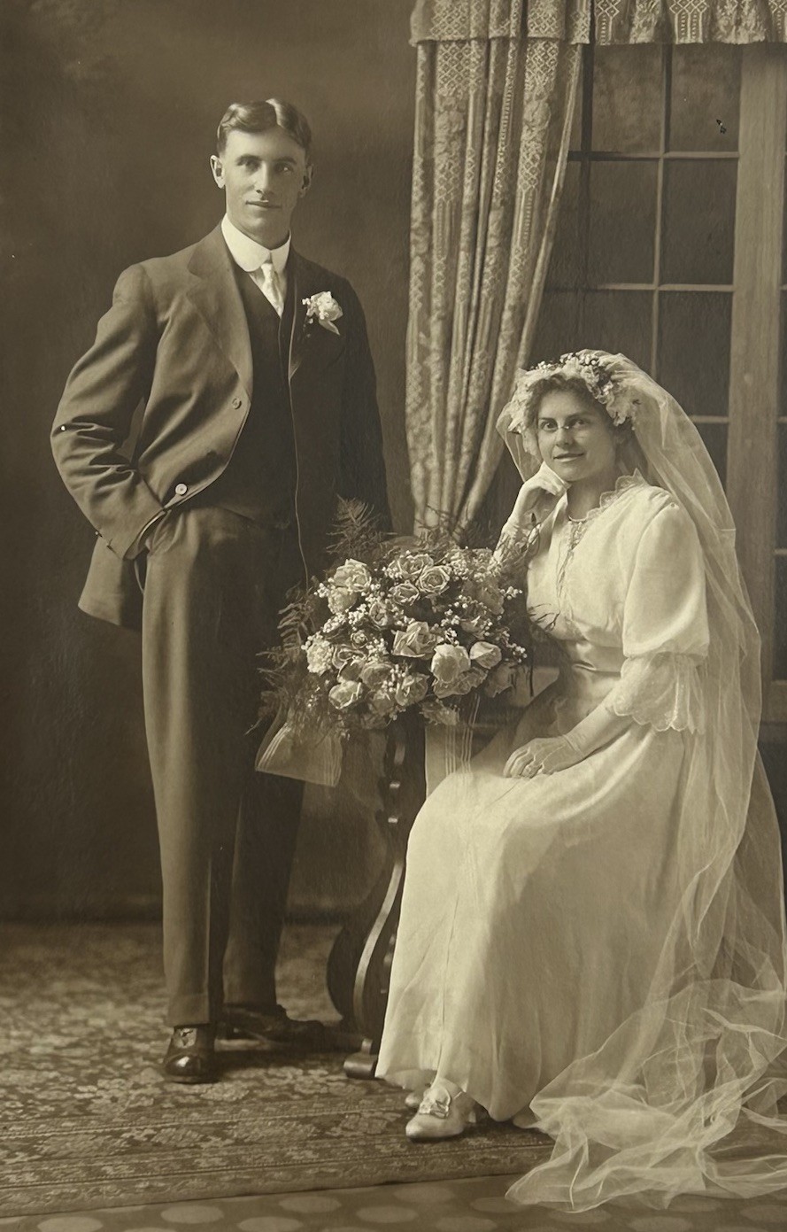 Antique 1920s Wedding Photo Postcard Original Sepia Groom Bride Marriage E-8 Antique 1920s Wedding Photo Postcard Original Sepia Groom Bride Marriage E-8