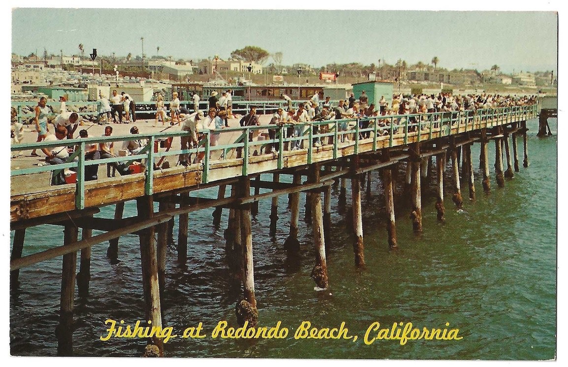 Redondo Beach California c1950's Municipal Pier, fishing, Pacific Ocean