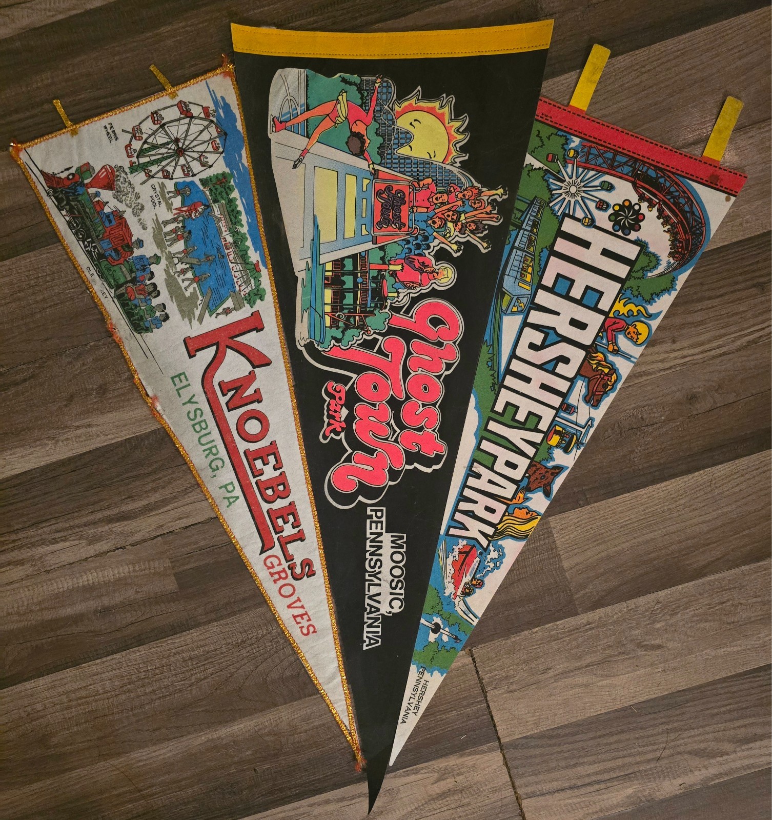 Vintage 1970s PA Amusement Park Pennant Lot Knoebels Ghost Town Hersheypark Vintage 1970s PA Amusement Park Pennant Lot Knoebels Ghost Town Hersheypark