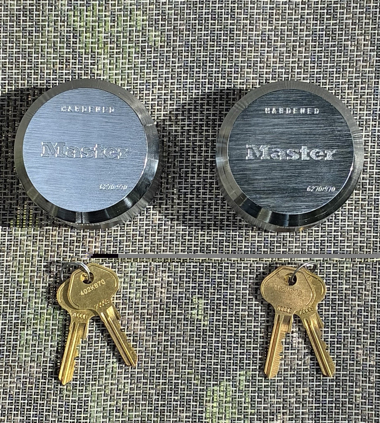 Pair Of Master Lock Hardened Hidden Shackle Padlocks—Same Key For Both 