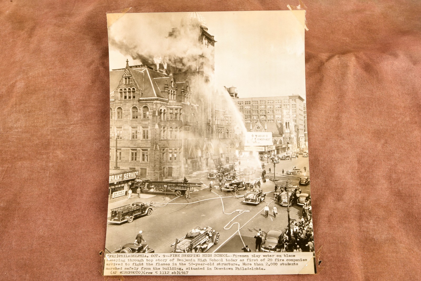 Benjamin Franklin High School Fire Philadelphia Downtown 1947 AP Wire Photo V34