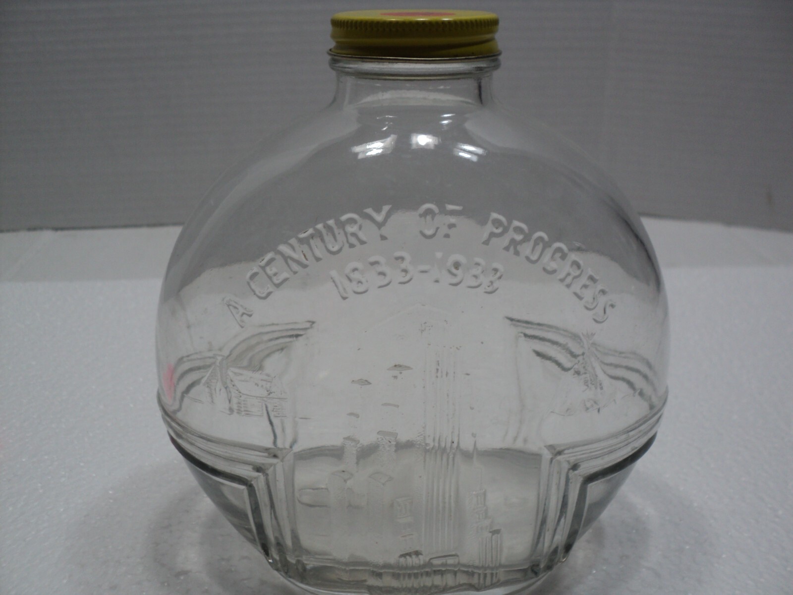 1883 1933 Worlds Fair Century Of Progress Glass Bottle With Cap