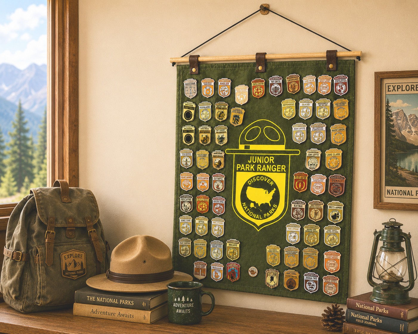 National Park Junior Ranger Badge Display Banner Plus Patch Pin Holder Organizer