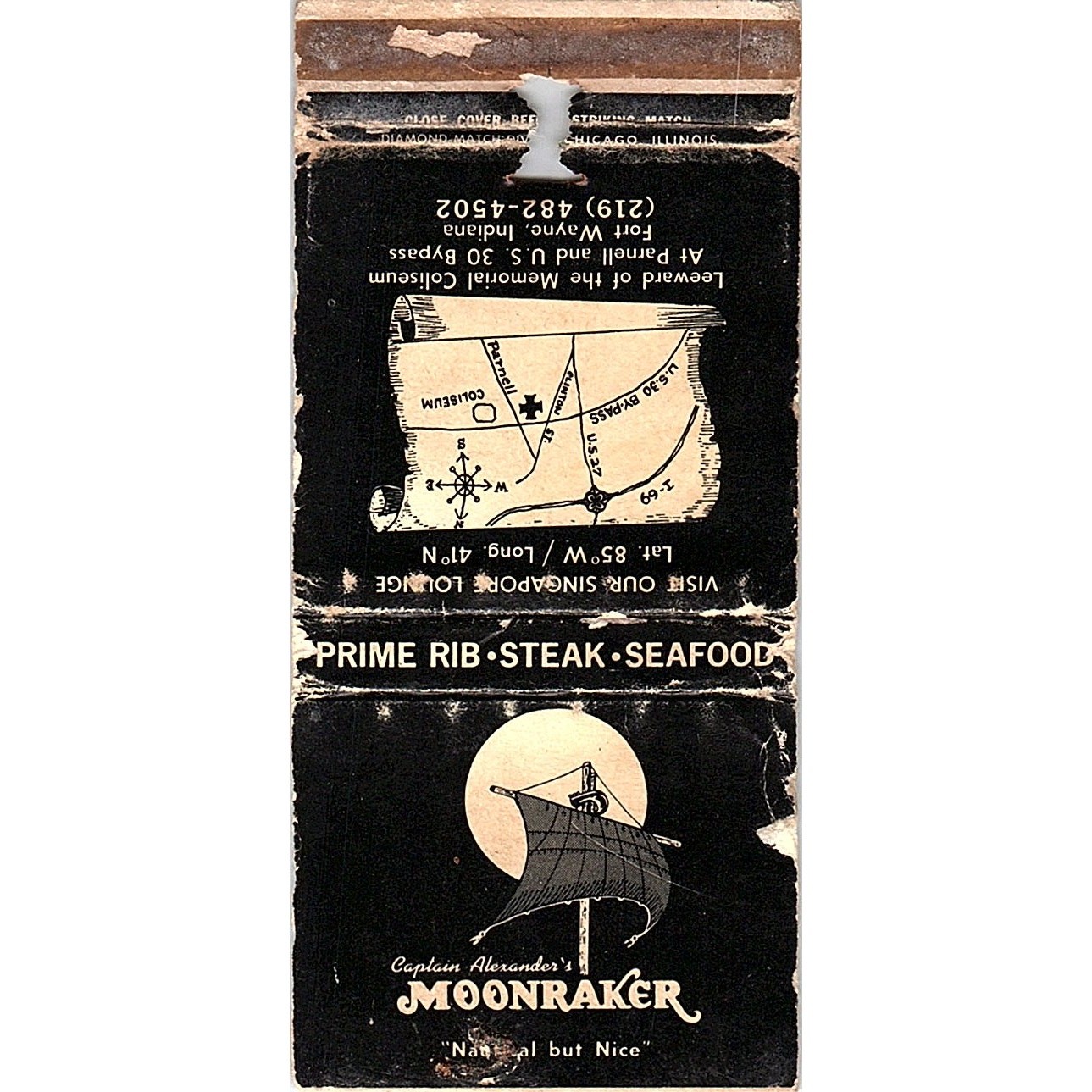 Captain Alexander's Moonraker Restaurant Ft Wayne IN Vtg Matchbook MM5-8 Captain Alexander's Moonraker Restaurant Ft Wayne IN Vtg Matchbook MM5-8