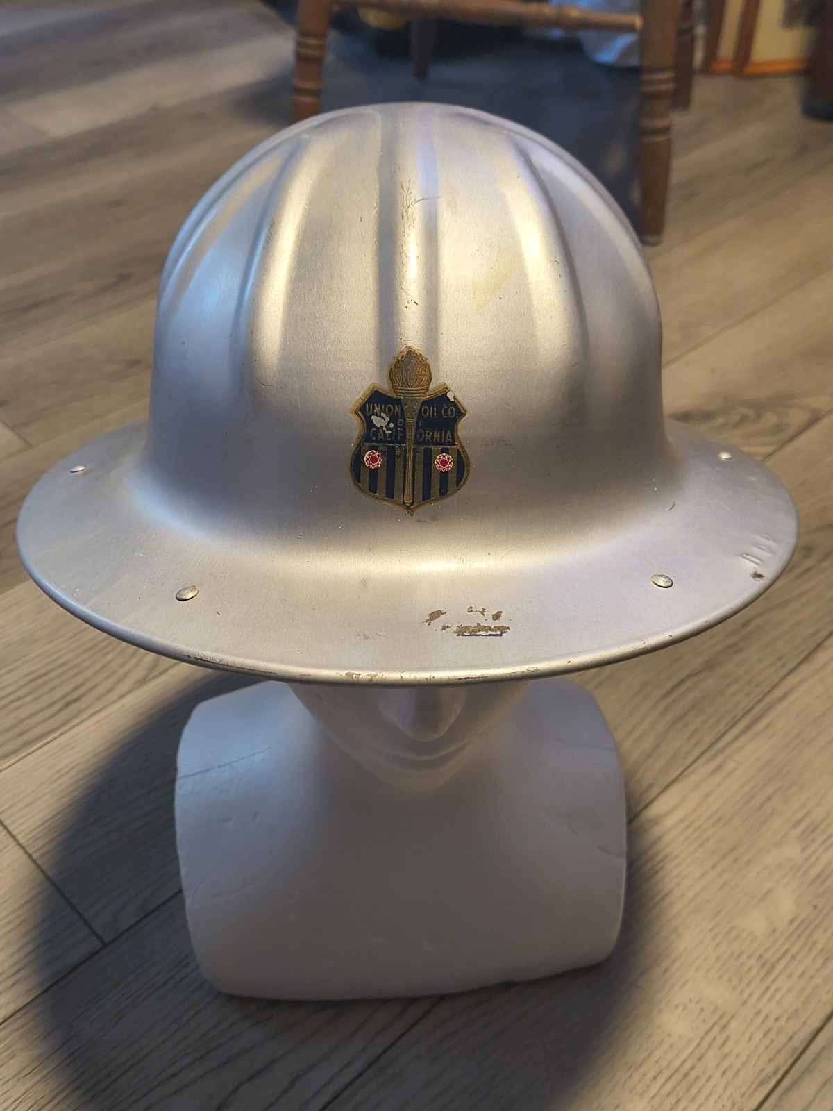 Vintage B.F. McDonald Co. Union Oil Aluminum Hard Hat W/ Leather Liner 217714 Vintage B.F. McDonald Co. Union Oil Aluminum Hard Hat W/ Leather Liner 217714