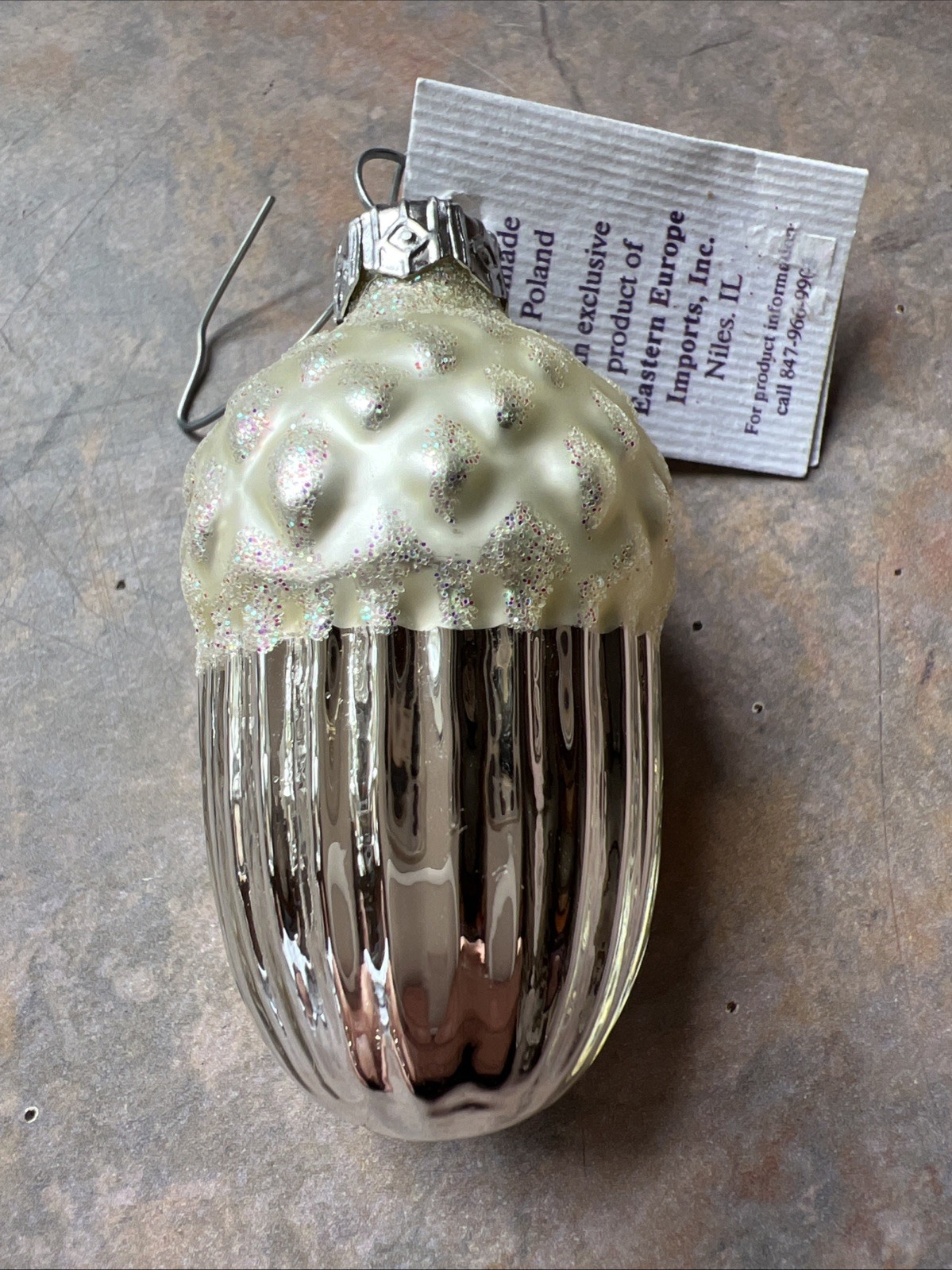 Vintage Varsovia Silver Fine Glass Christmas Ornament Handmade In Poland NWT