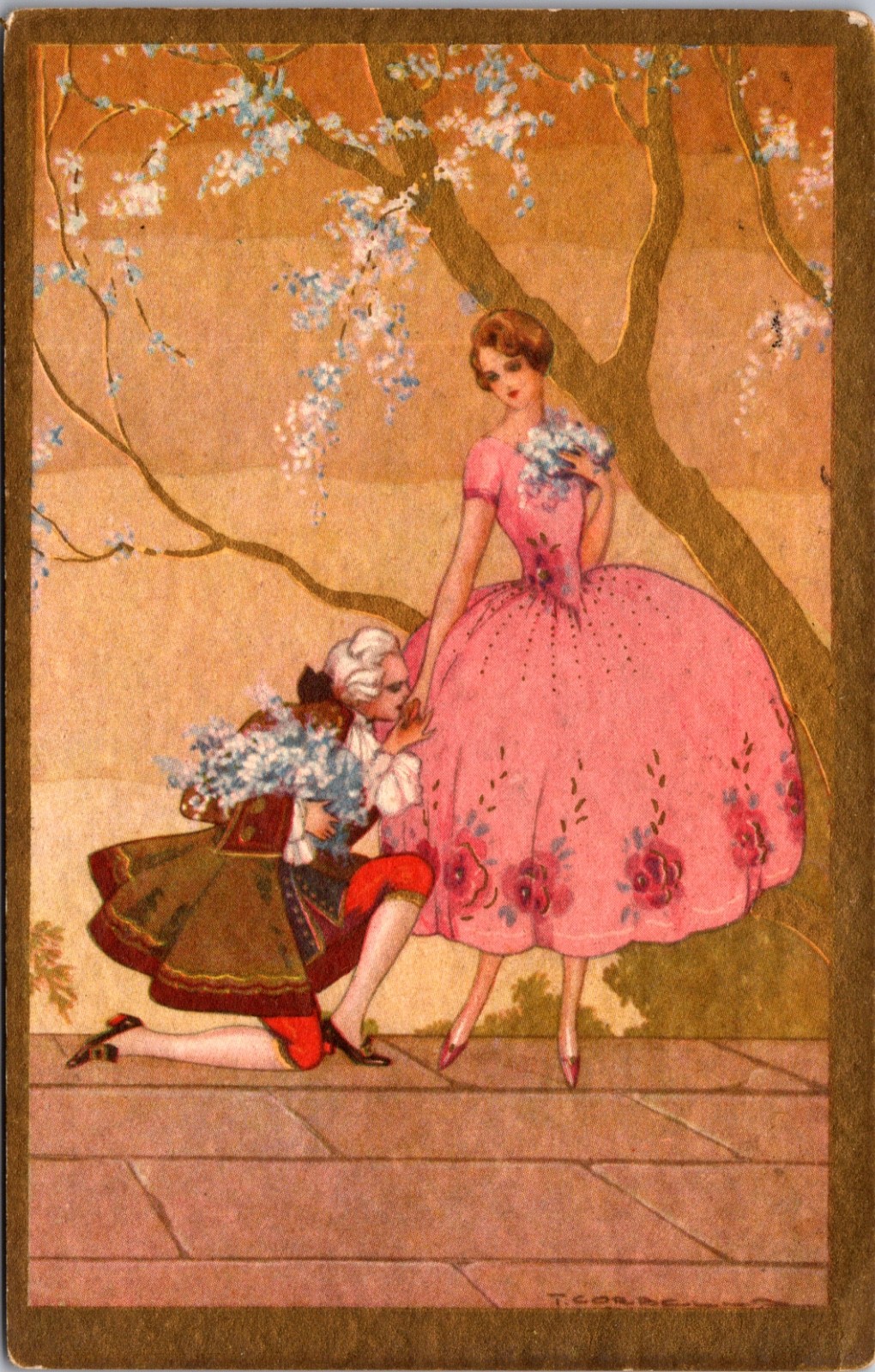 Italian Art Deco Romance Postcard Courtly Couple T Corbella 1941