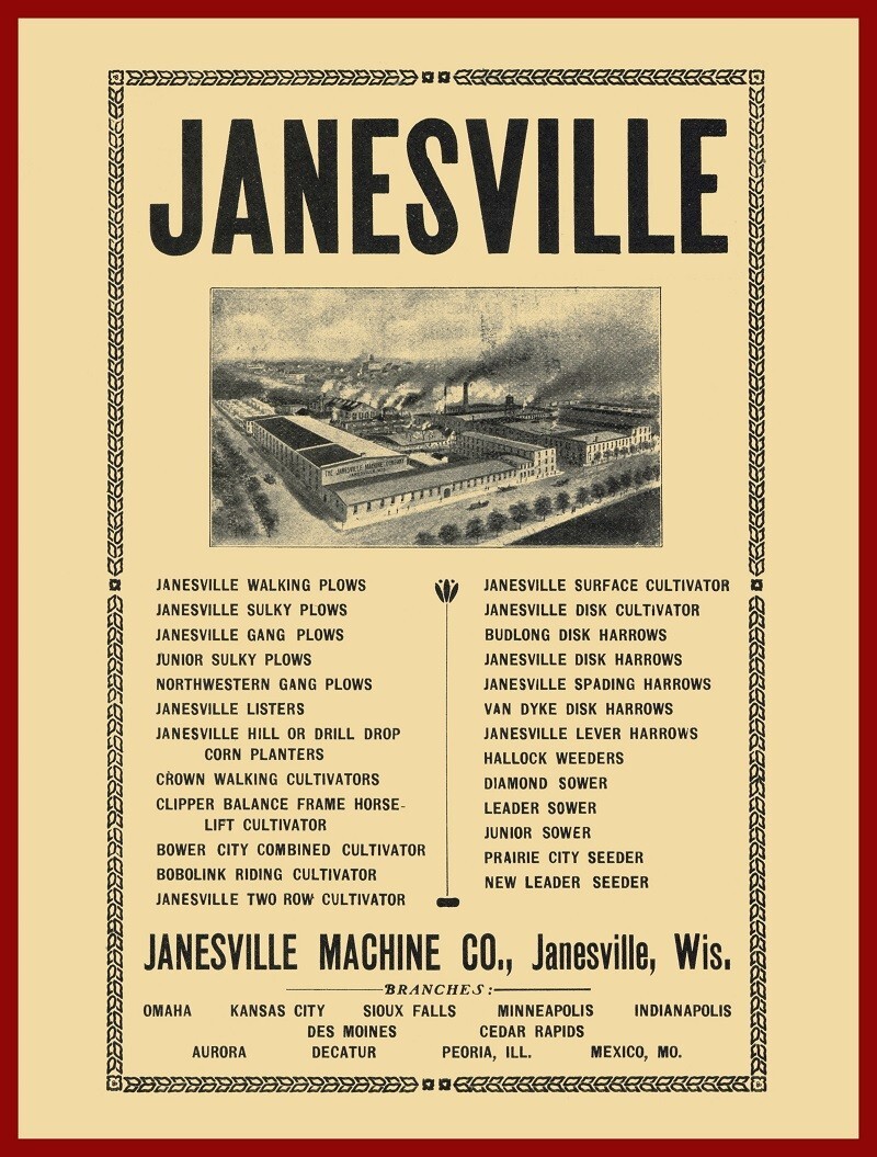 1905 Janesville Machine Co. Farm Machinery, Wisconsin NEW METAL SIGN: 12 x 16\