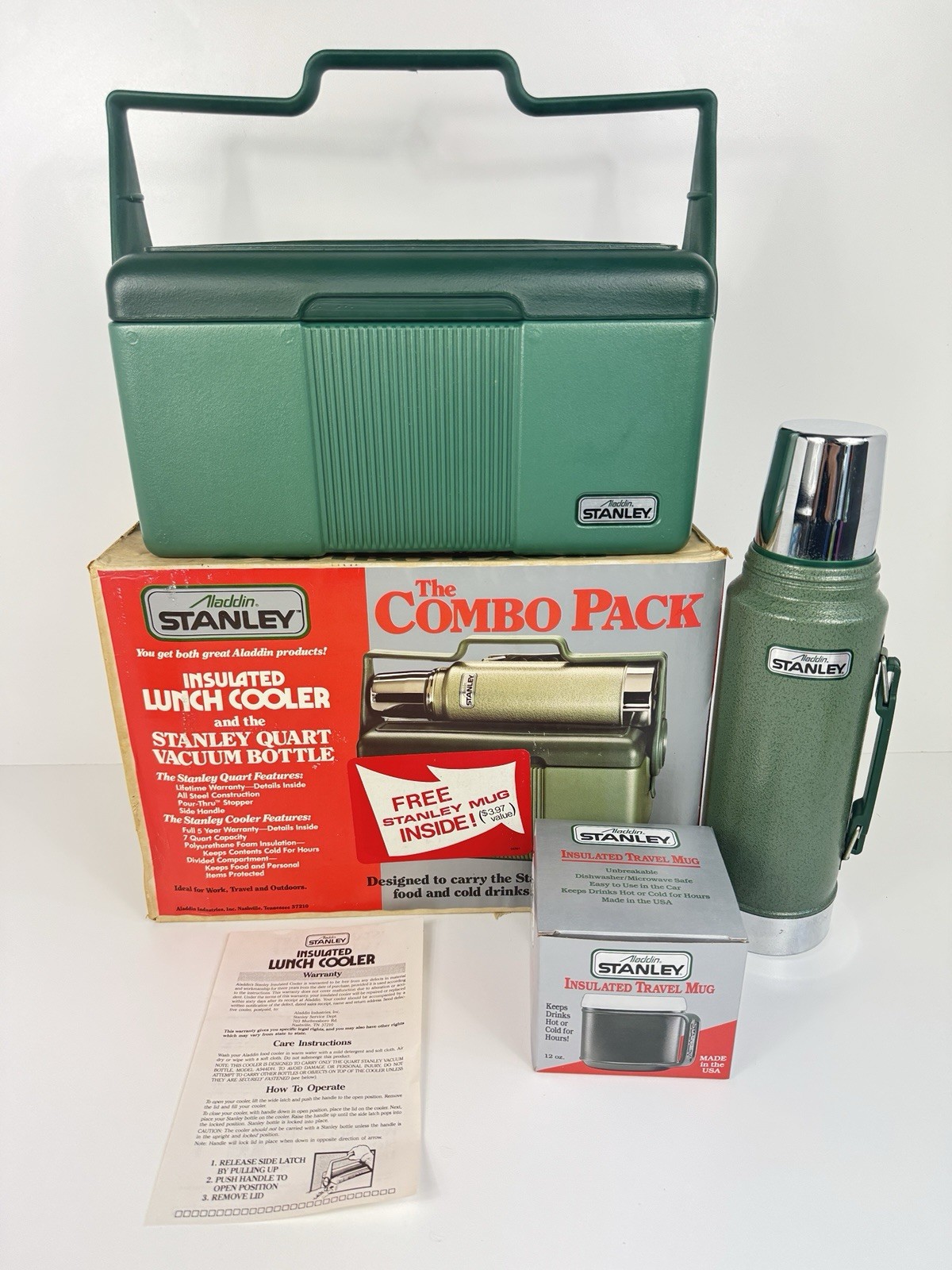 Vintage Aladdin Stanley Combo Pack Lunch Cooler 1 Qt Thermos Travel Mug NOS USA