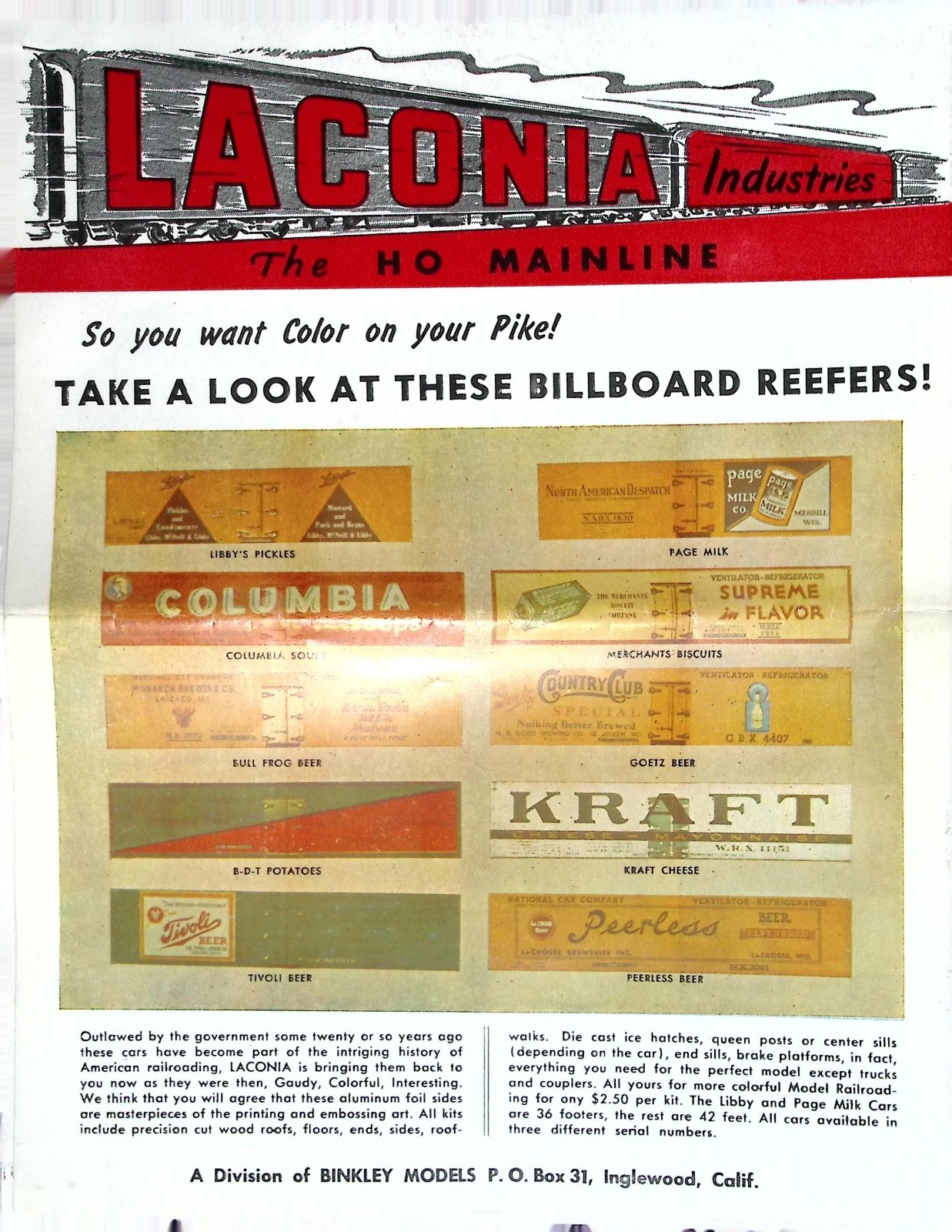 1957 Laconia Industries HO Mainline Model Railroad Catalog Brochure Binkley Mode 1957 Laconia Industries HO Mainline Model Railroad Catalog Brochure Binkley Mode