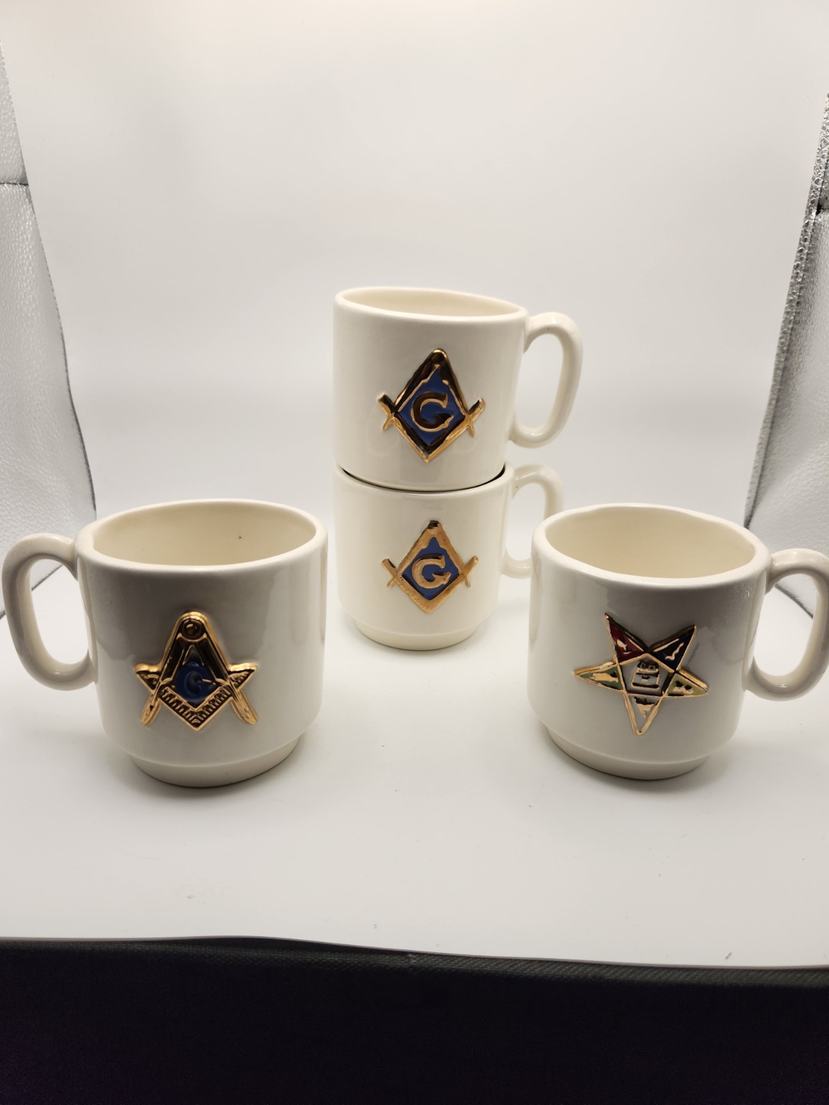 Vintage 1981 Masonic Ceramic Mug Lot Freemason Master Mason Eastern Star 4 Cups