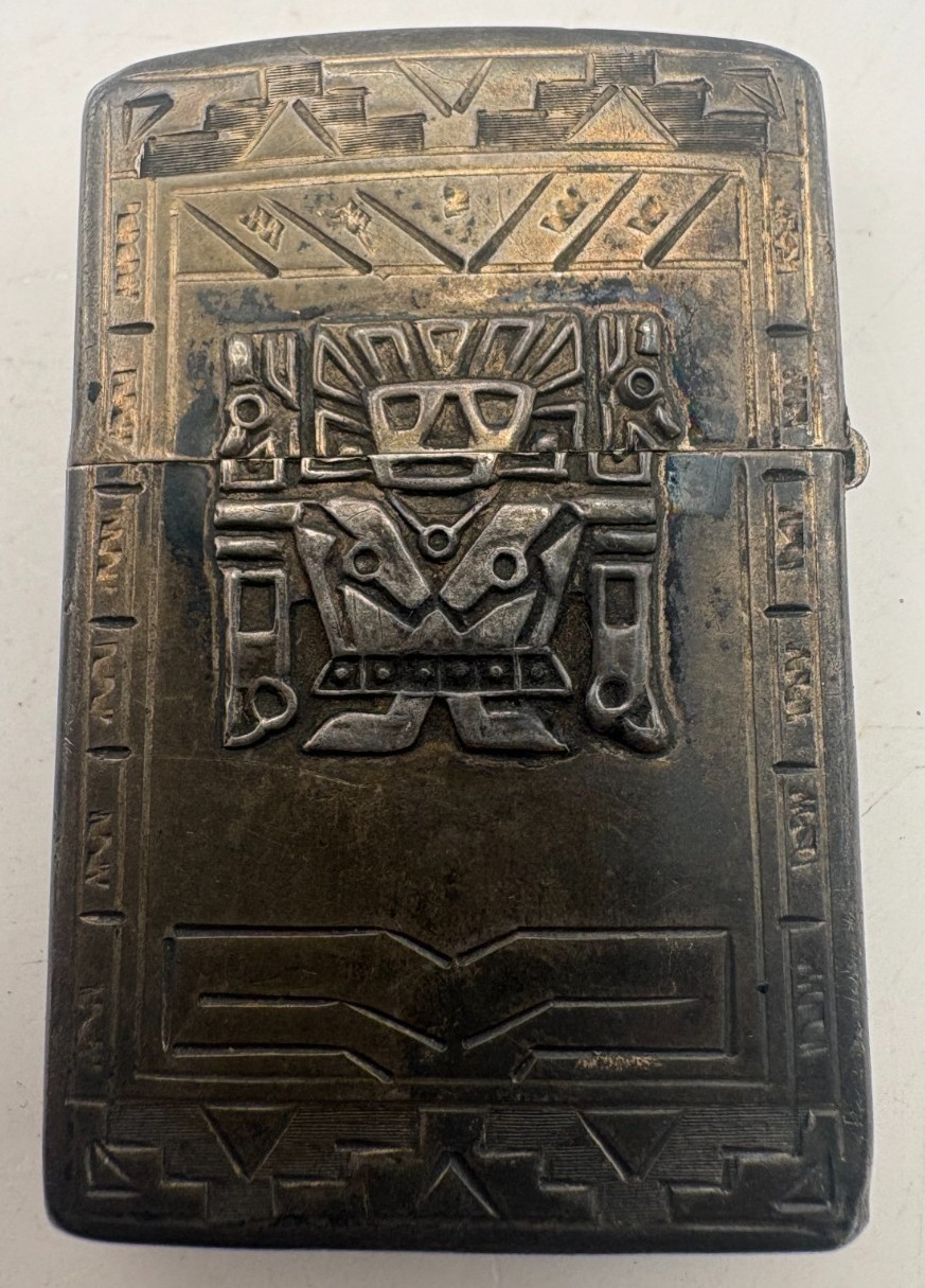 Vintage Peruvian Sterling Silver Zippo Lighter Case Cover 925 Peru Incan Chavin