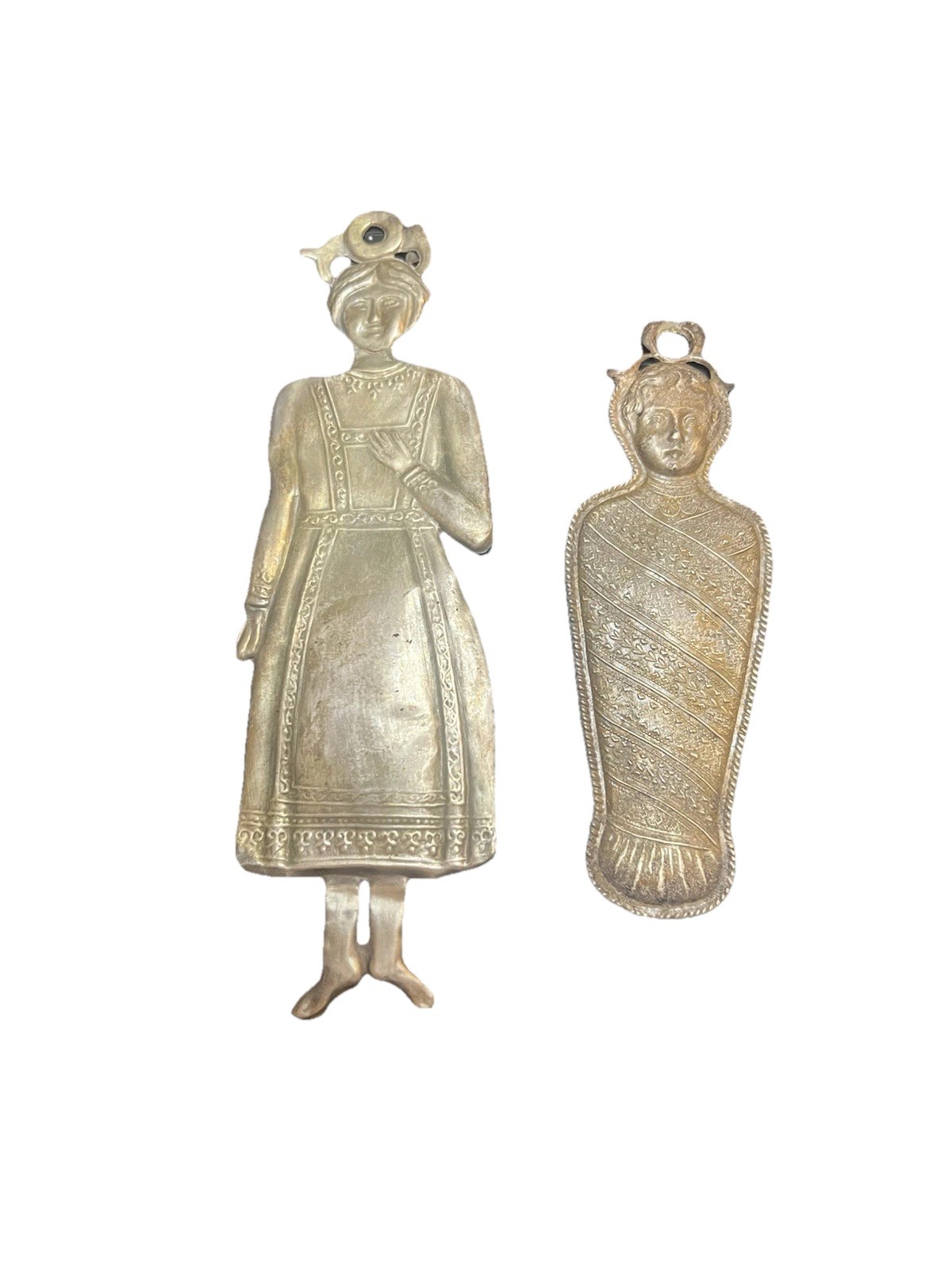 Antique 1880s Italian Ex Voto Woman & Baby Basket Silver Metal Milagro Folk Art