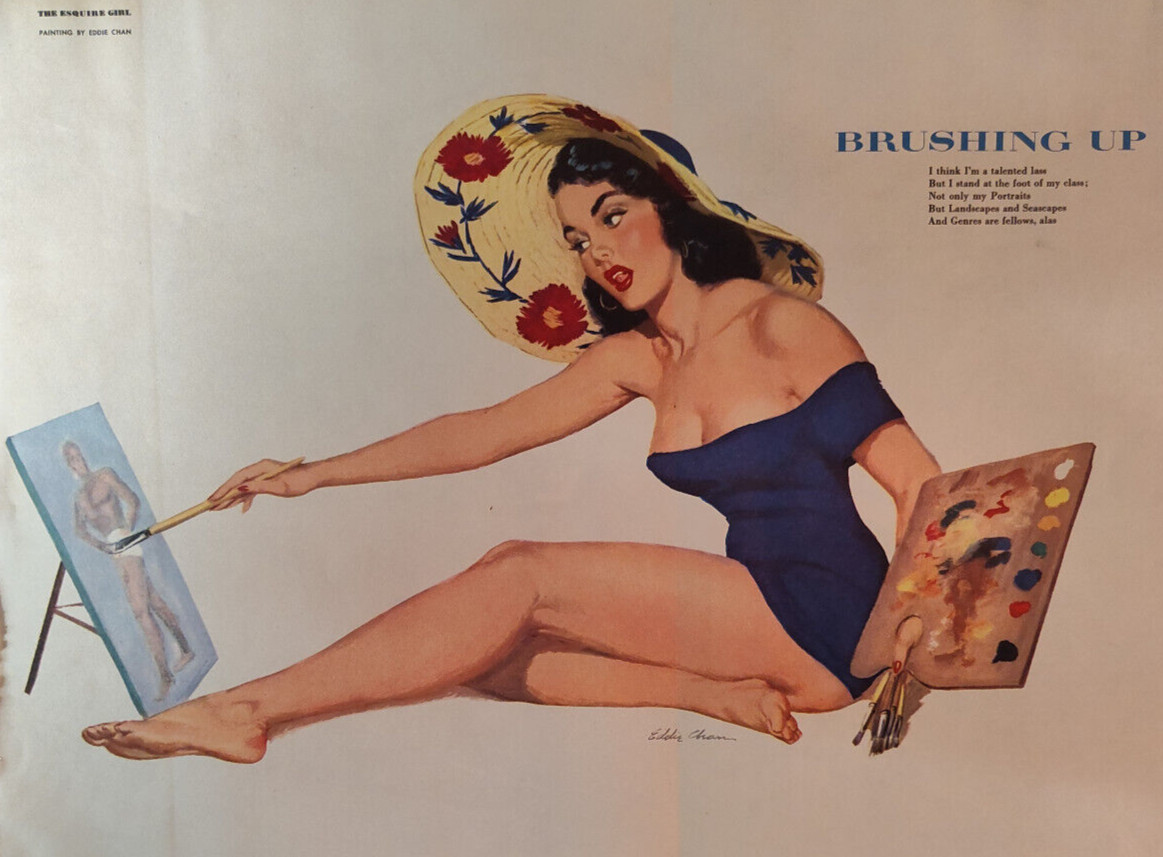 1952 Esquire Original Art Pinup Girl Painting Eddie Chan Alexis de Sakhnoffsky