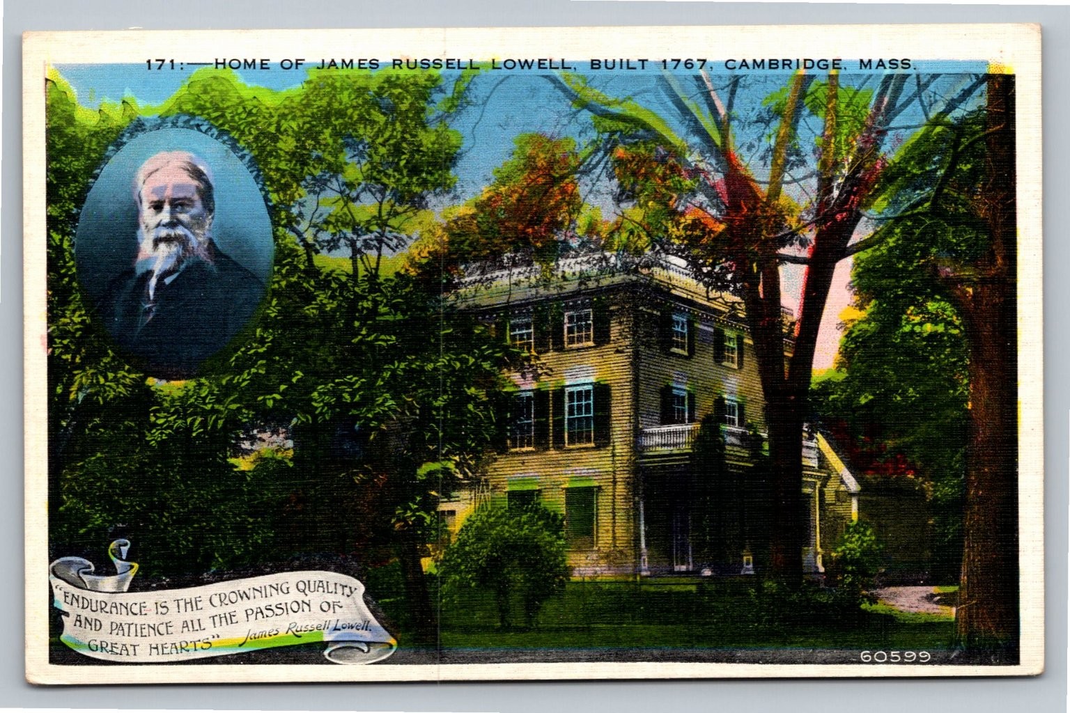 James Russell Lowell Home Cambridge MA Postcard United Art Co. 1910s Poet James Russell Lowell Home Cambridge MA Postcard United Art Co. 1910s Poet