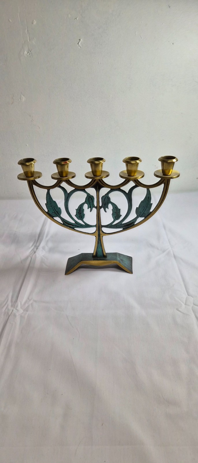 Vintage 1950's Oppenheim enameled brass candlelabra 9inH x 11.25W x 2.25D