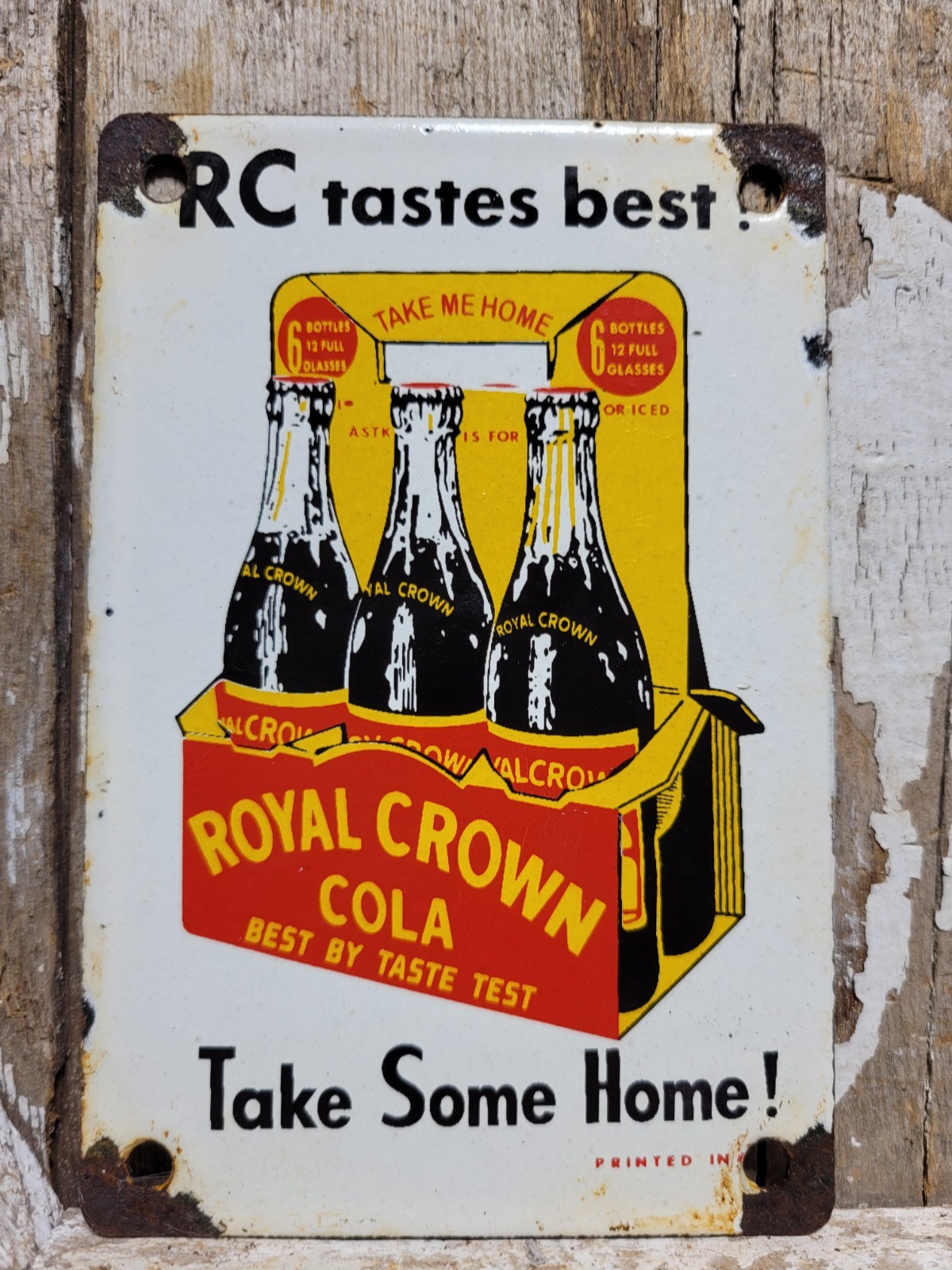 VINTAGE ROYAL CROWN PORCELAIN SIGN RC COLA SODA BOTTLE DRINK POP BEVERAGE STORE