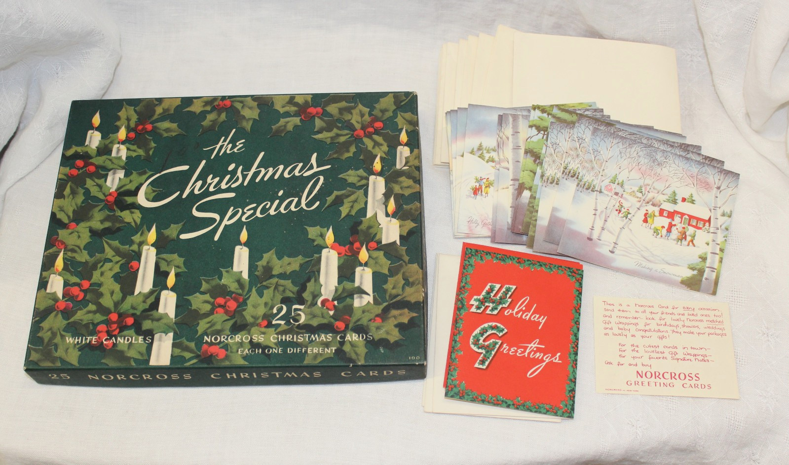 Vintage MCM The Christmas Special Norcress Card Box with Cards & Envelopes