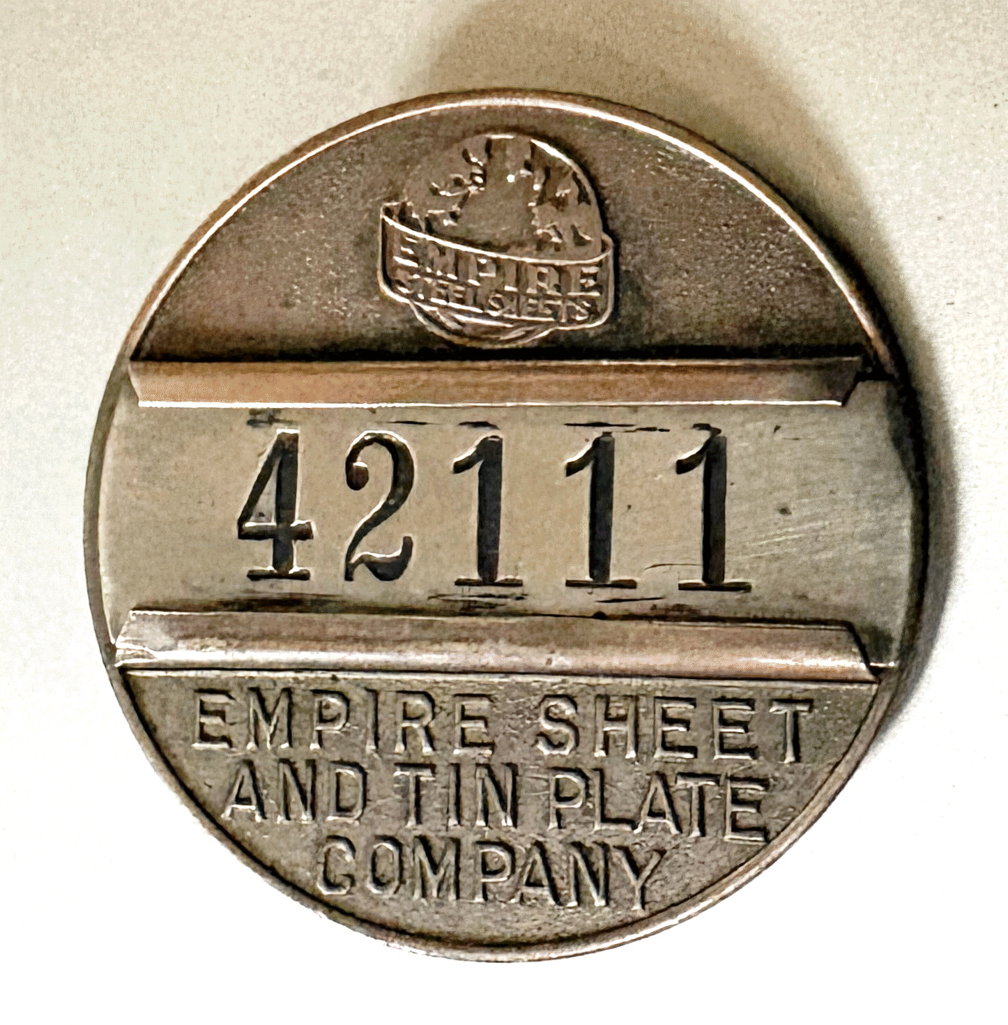 Vtg Employee Badge: EMPIRE SHEET & TIN PLATE CO; Mansfield OH Steel Mill; 1930's Vtg Employee Badge: EMPIRE SHEET & TIN PLATE CO; Mansfield OH Steel Mill; 1930's