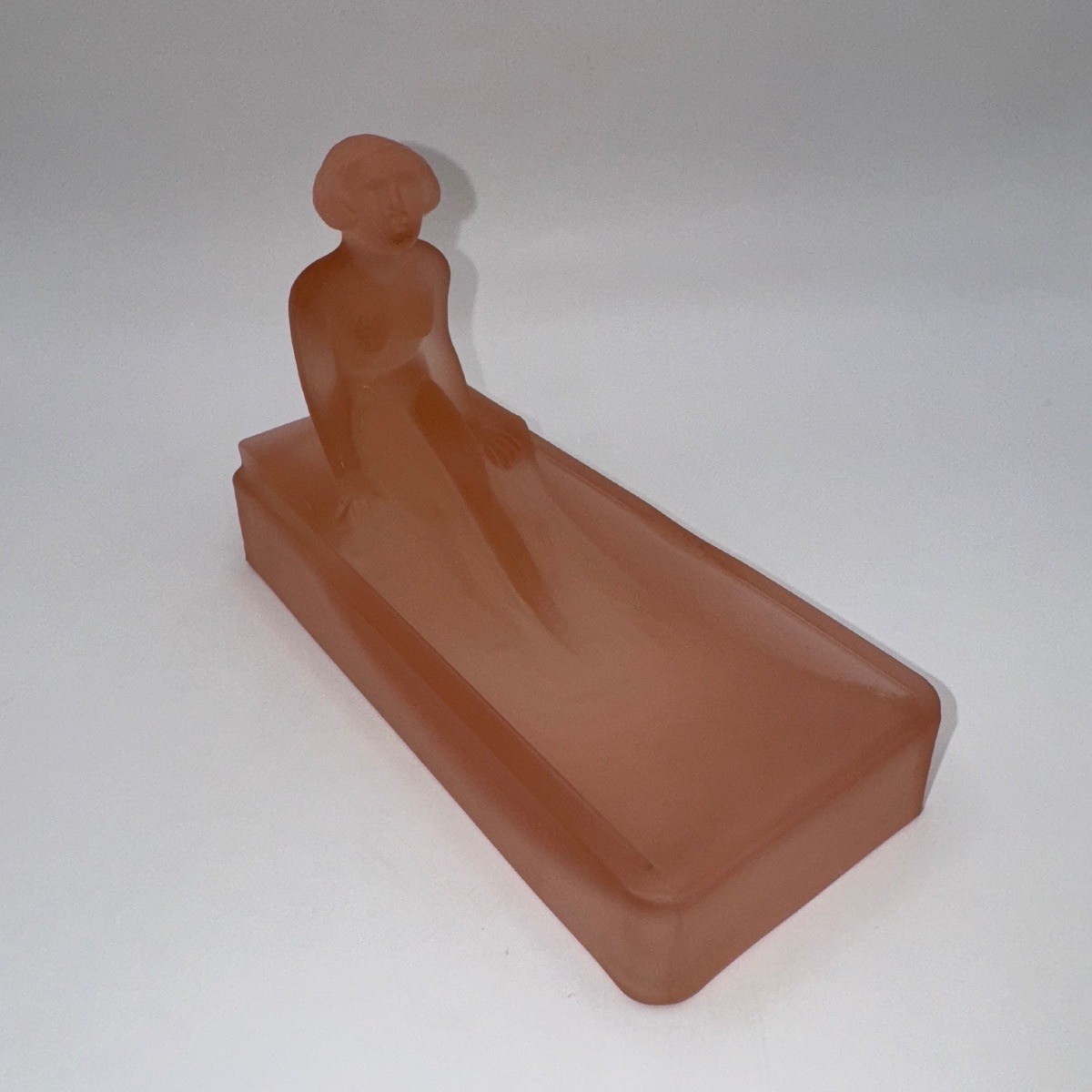 Vintage Sarsaparilla Deco Design SDD Pink Frosted Glass Nude Lady Vanity Trinket