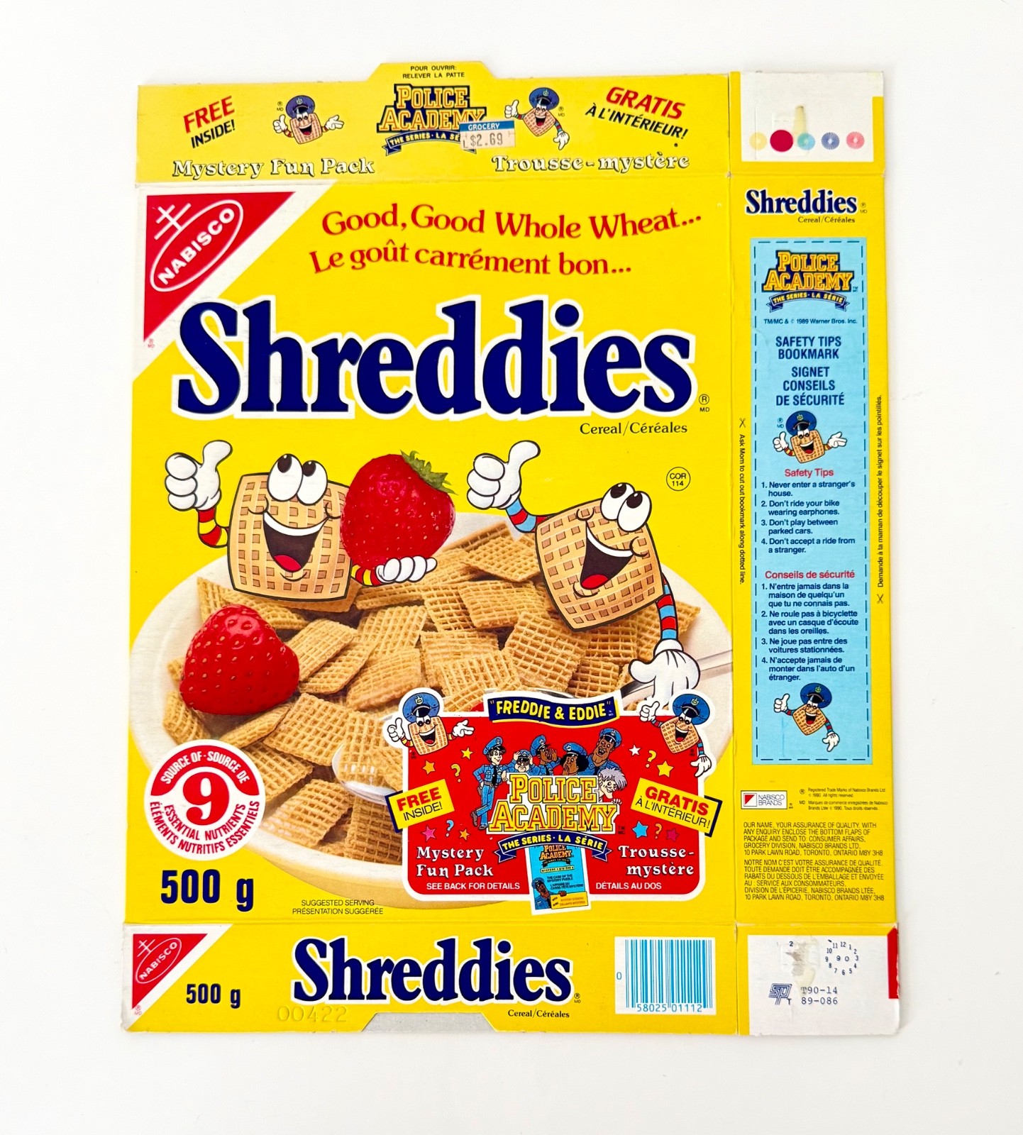 Vintage 1989 Nabisco Shreddies Cereal Box Police Academy Cartoon Premium Vintage 1989 Nabisco Shreddies Cereal Box Police Academy Cartoon Premium