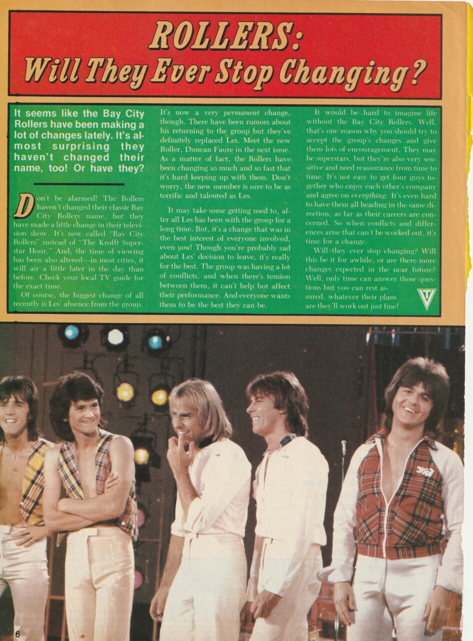 Bay City Rollers teen magazine pinup will they ever stop changing Teen Beat Bay City Rollers teen magazine pinup will they ever stop changing Teen Beat
