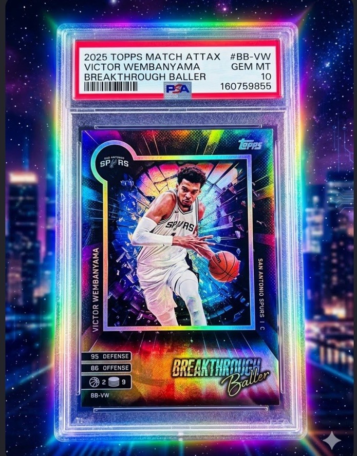 VICTOR WEMBANYAMA HOLO FOIL RAINBOW “BREAKTHROUGH BALLER”2025 Topps PSA 10🔥SHIP VICTOR WEMBANYAMA HOLO FOIL RAINBOW “BREAKTHROUGH BALLER”2025 Topps PSA 10🔥SHIP