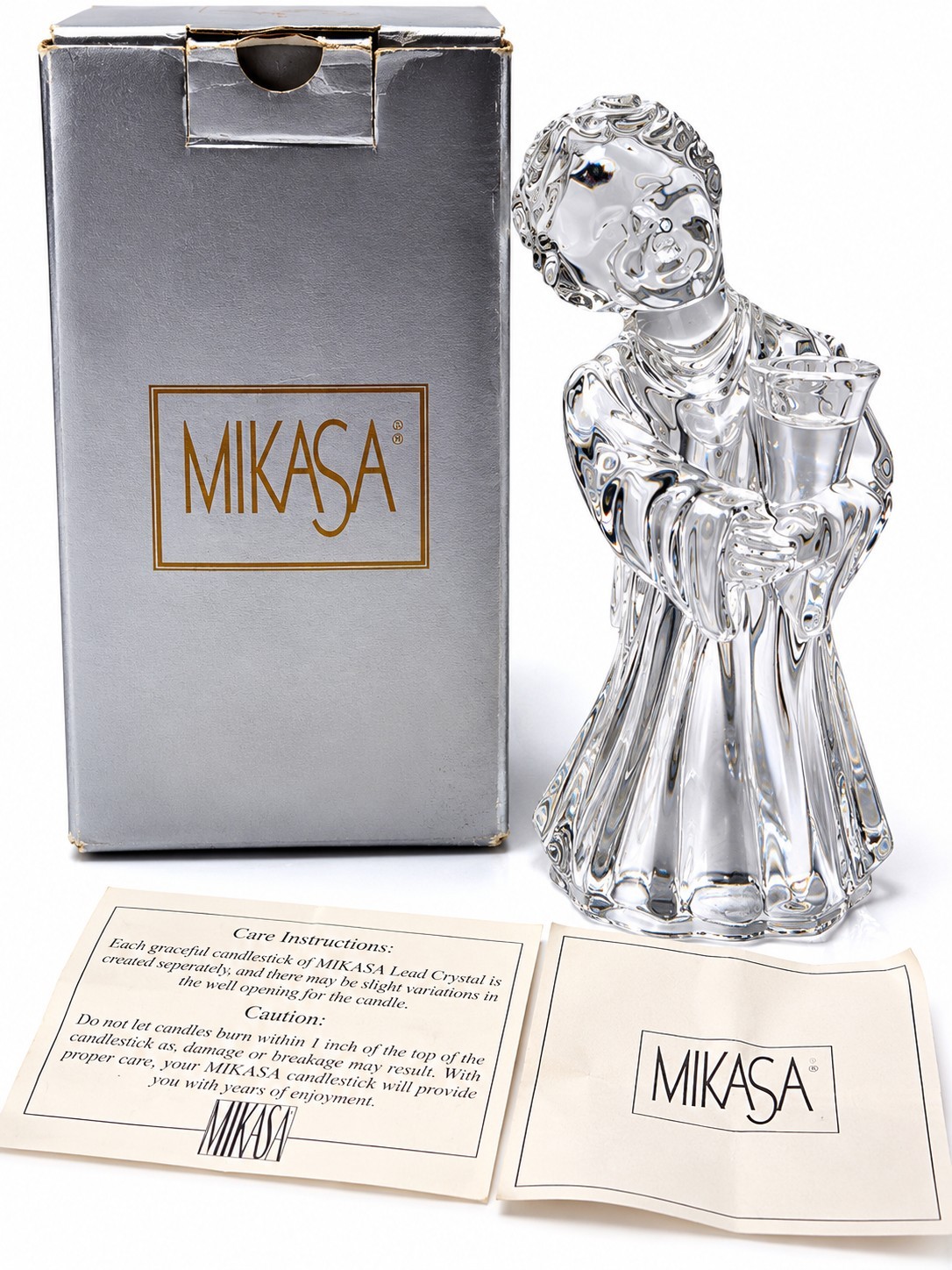 Mikasa Lead Crystal Choir Angel Candle Holder Germany 6