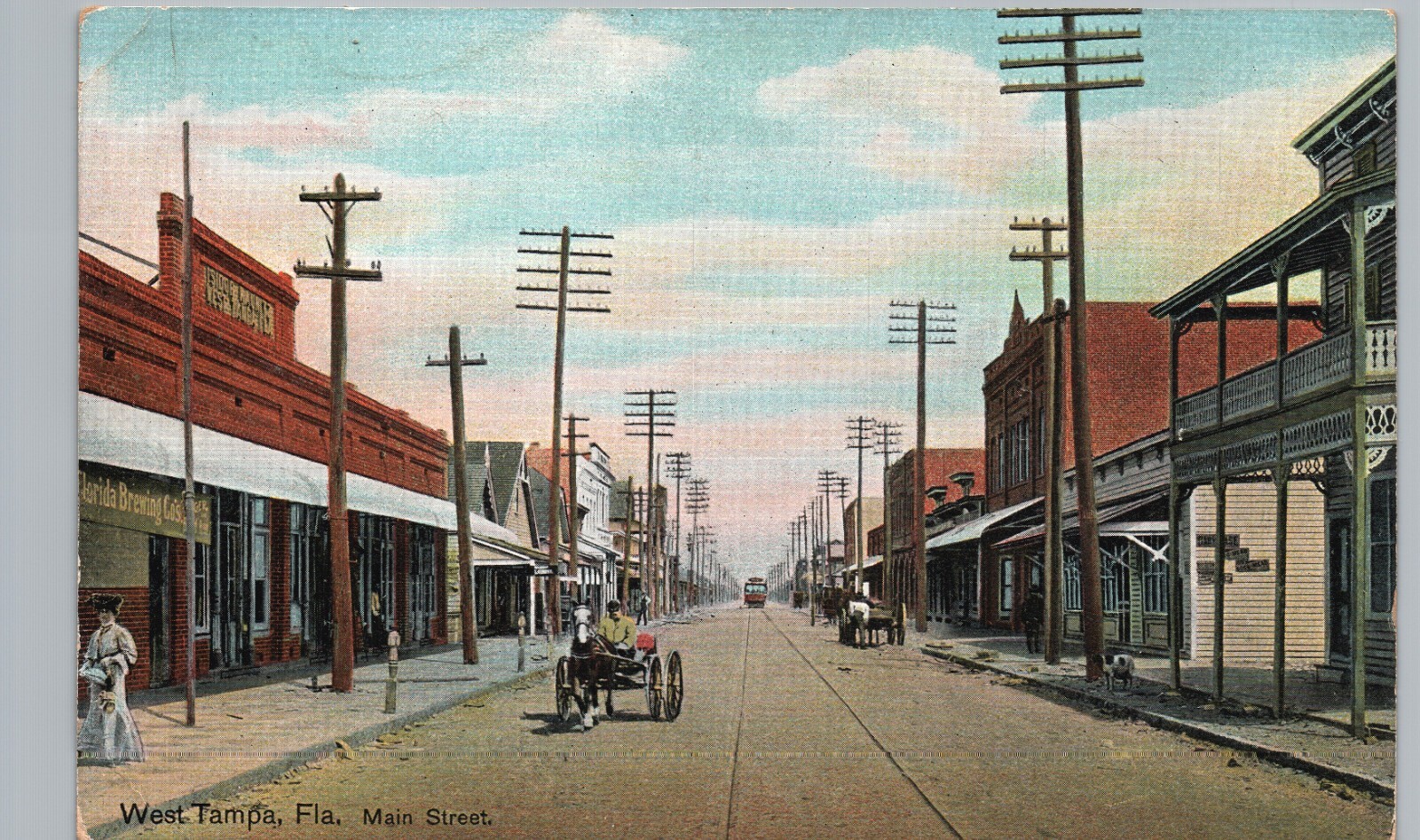 DOWNTOWN MAIN STREET c1910 west tampa fl original antique postcard florida