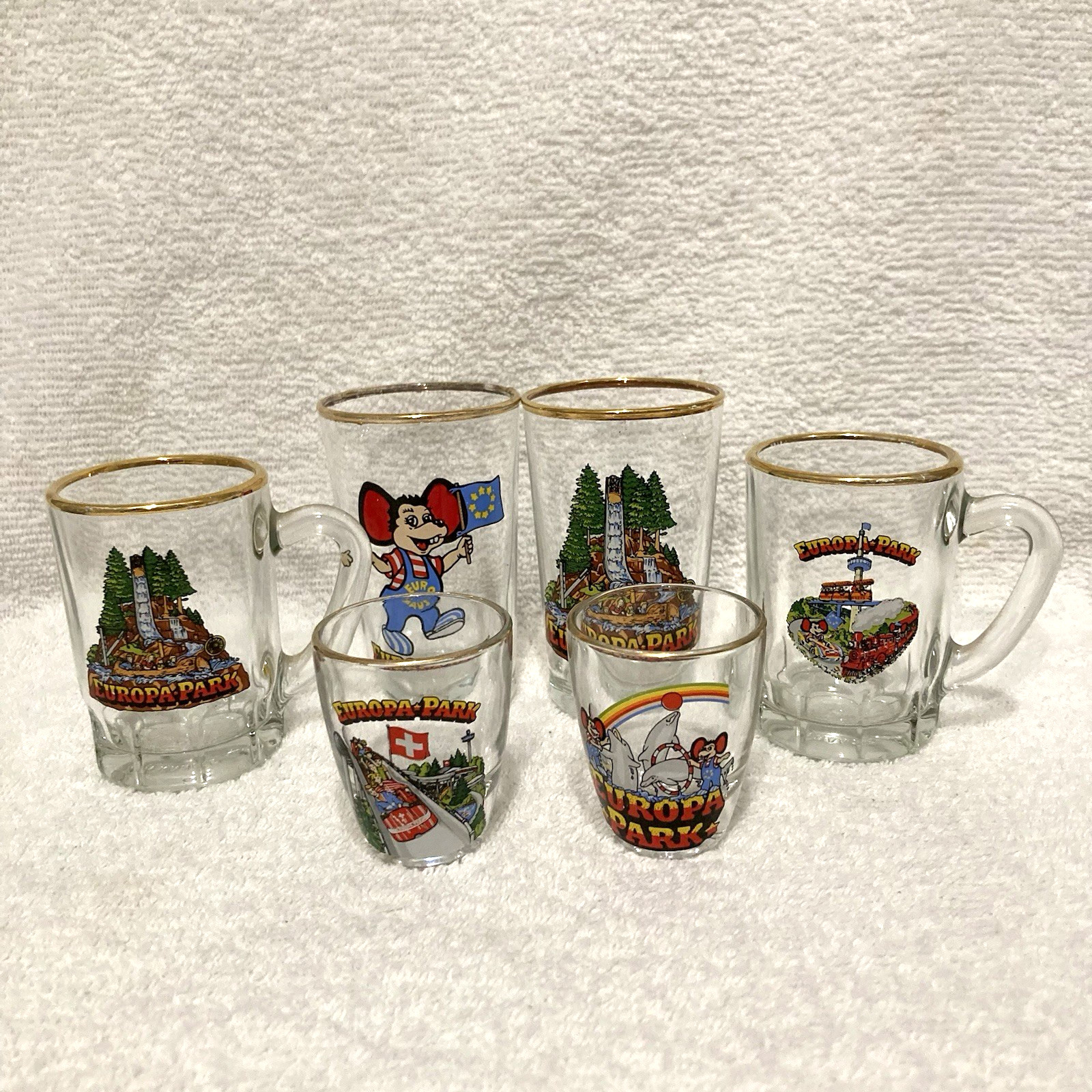 Vintage Europa Park Germany Set of 6 Souvenir Shot Glasses Euromaus Theme Park Vintage Europa Park Germany Set of 6 Souvenir Shot Glasses Euromaus Theme Park