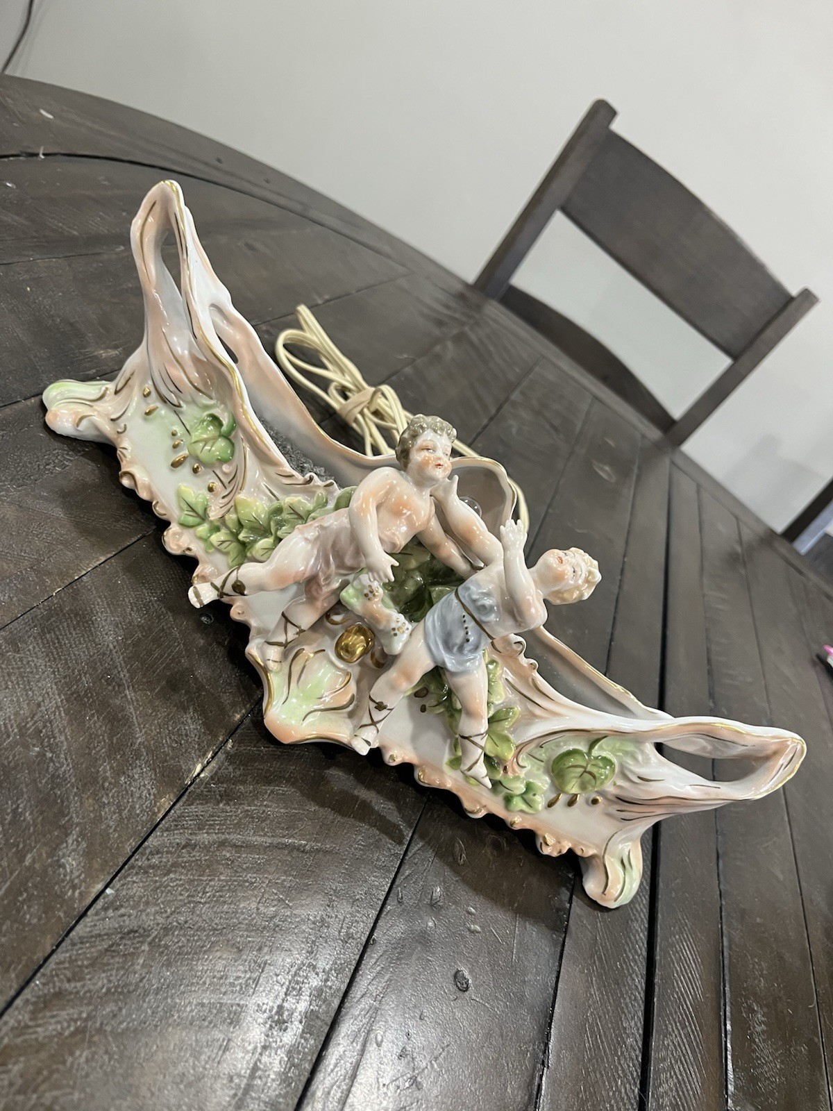 Vtg German Cherub Porcelain Tv Lamp Planter Gold Jardiniere Floral Vtg German Cherub Porcelain Tv Lamp Planter Gold Jardiniere Floral