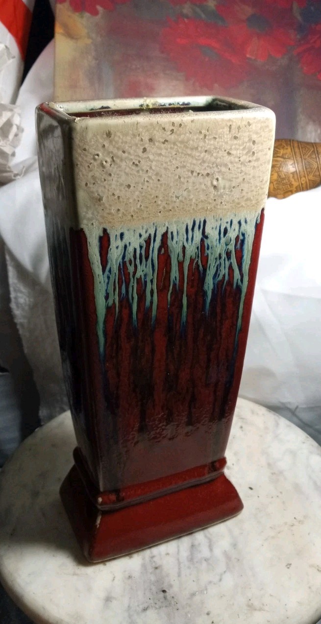 A vintage ceramic rectangular vase nice glass art pottery A vintage ceramic rectangular vase nice glass art pottery