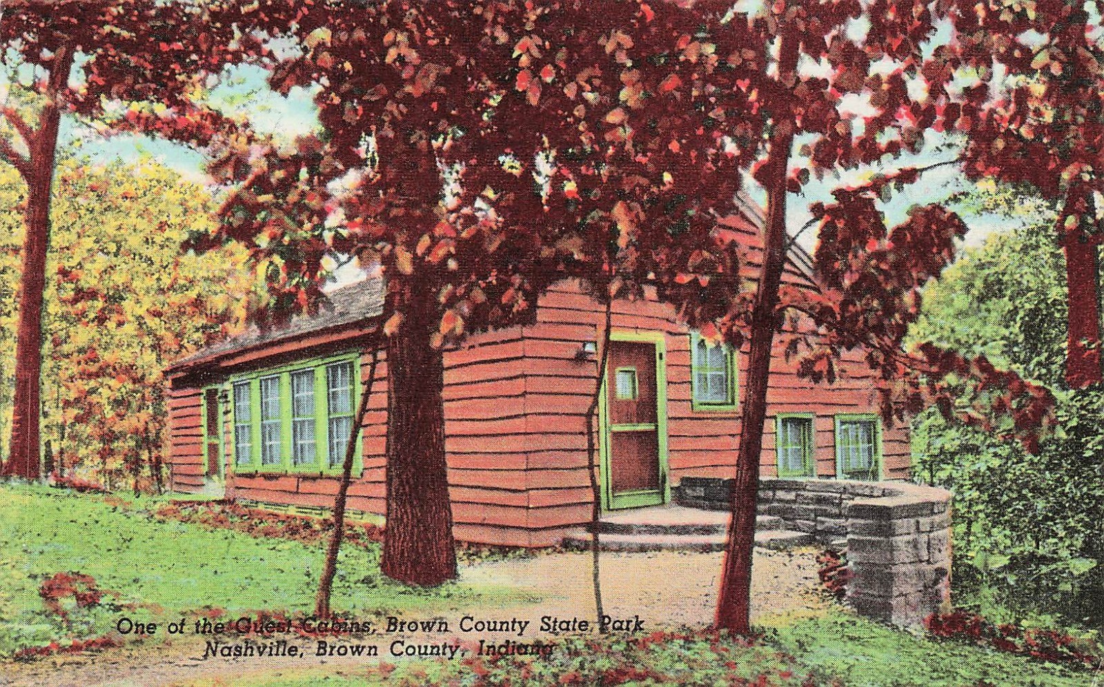 Nashville Brown County State Park Indiana Log Guest Cabin Vtg Postcard K3