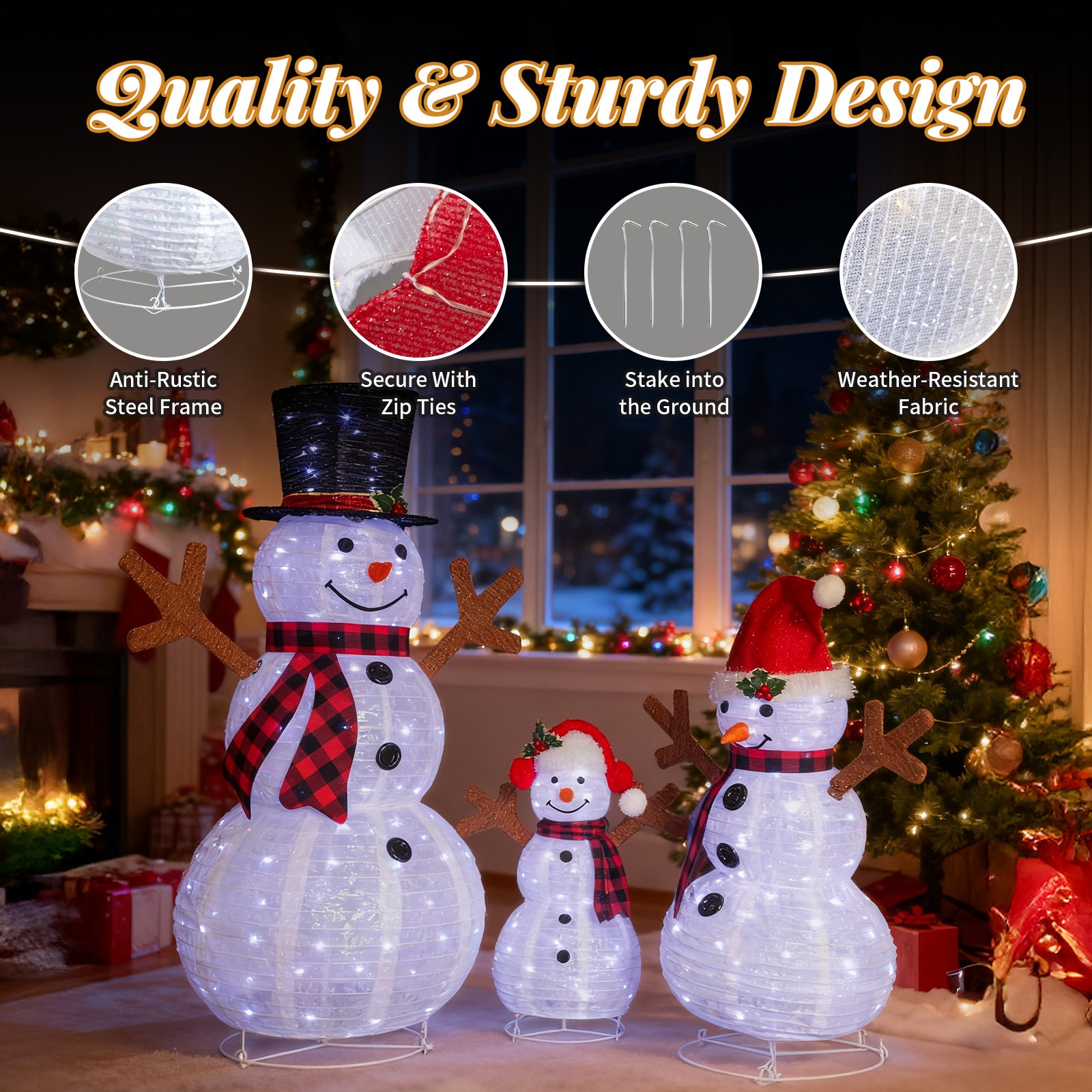 47in Pop-Up Christmas Lighted Snowman Family for In/Outdoor Holiday Decoration