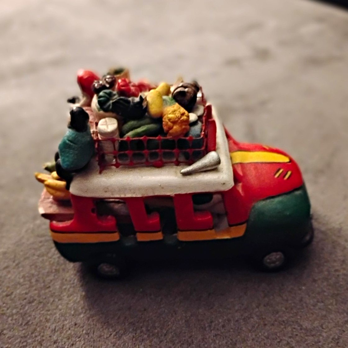 Hand Painted Multicolor Ceramic Bus Figurine with Roof Luggage 3D Effect