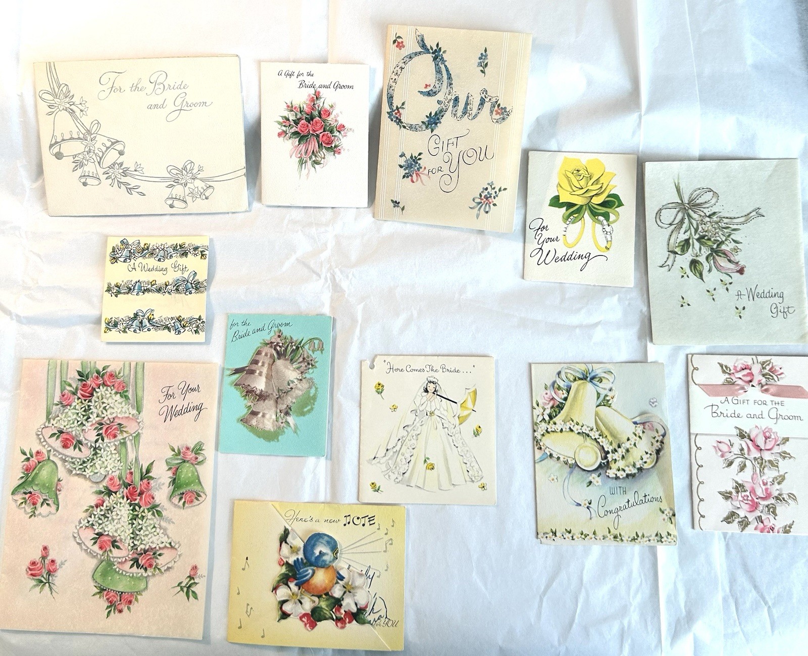 Vtg 1950s MCM Wedding Card Lot~12 Cards~Used Ephemera Bells Bird Vtg 1950s MCM Wedding Card Lot~12 Cards~Used Ephemera Bells Bird