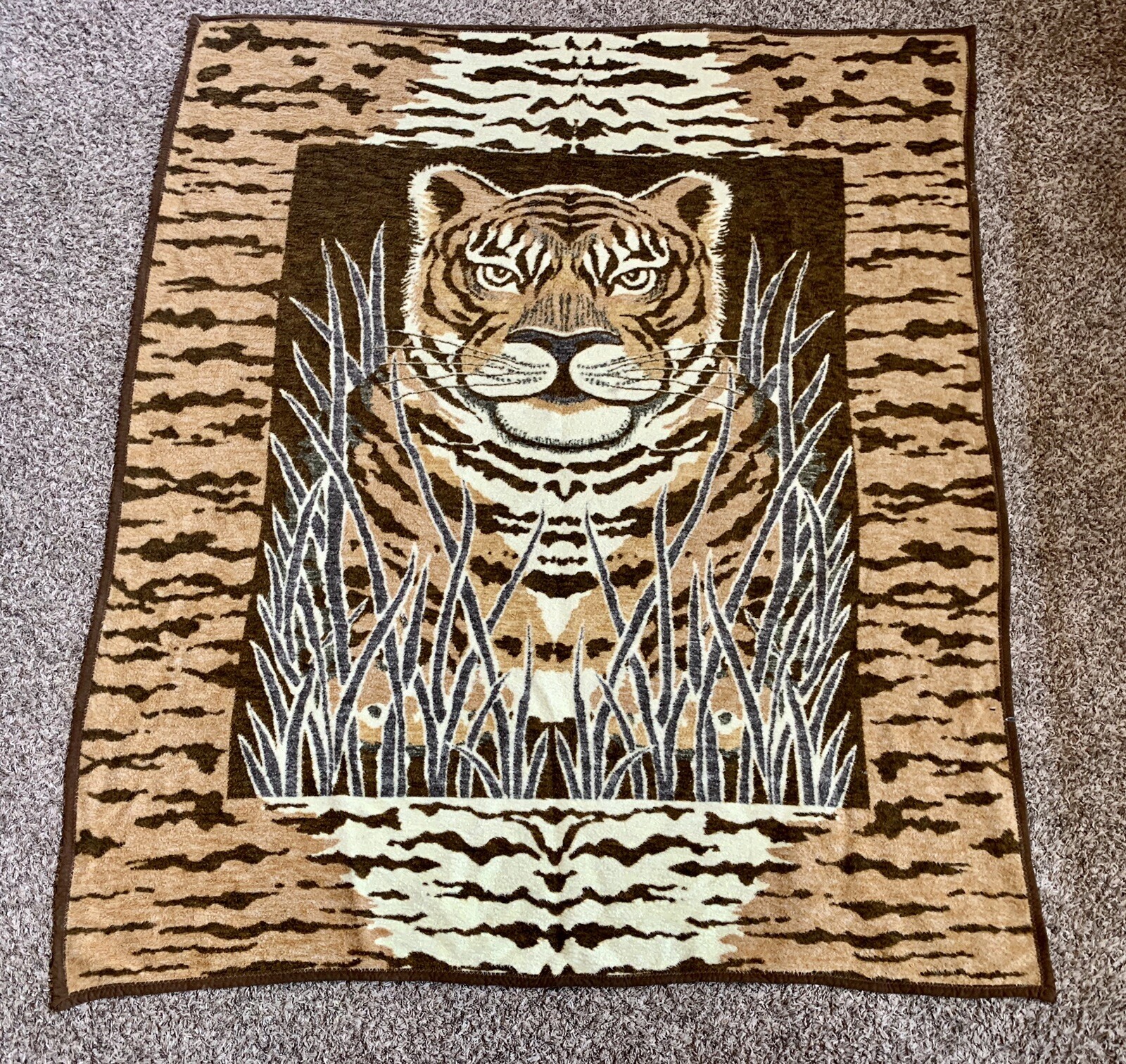 Vintage Chatham North Star Tiger Jungle Safari REVERSIBLE Blanket 62”x75” HTF