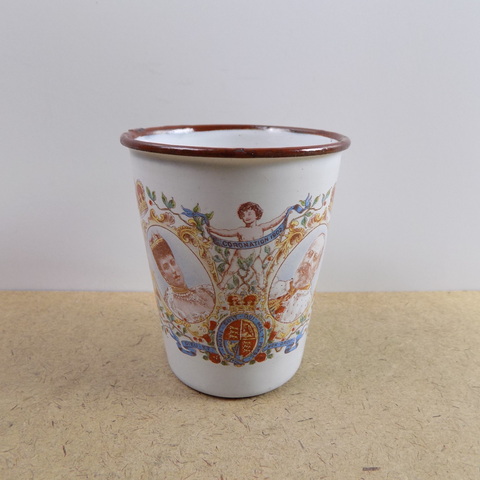 1902 King Edward VII Coronation Enamel Beaker Cup 3.5
