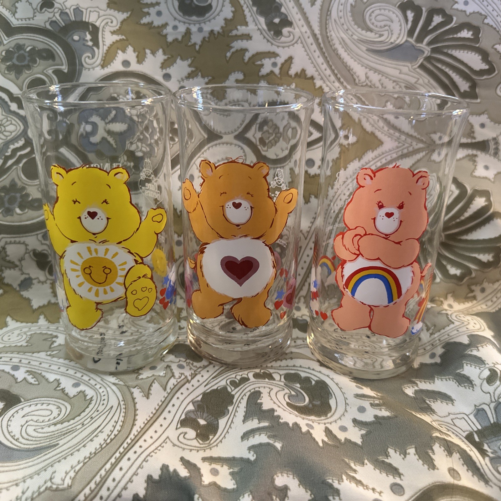 Vintage 1983 Pizza Hut Care Bears Glass Lot (3) FUNSHINE CHEER TENDERHEART Bear
